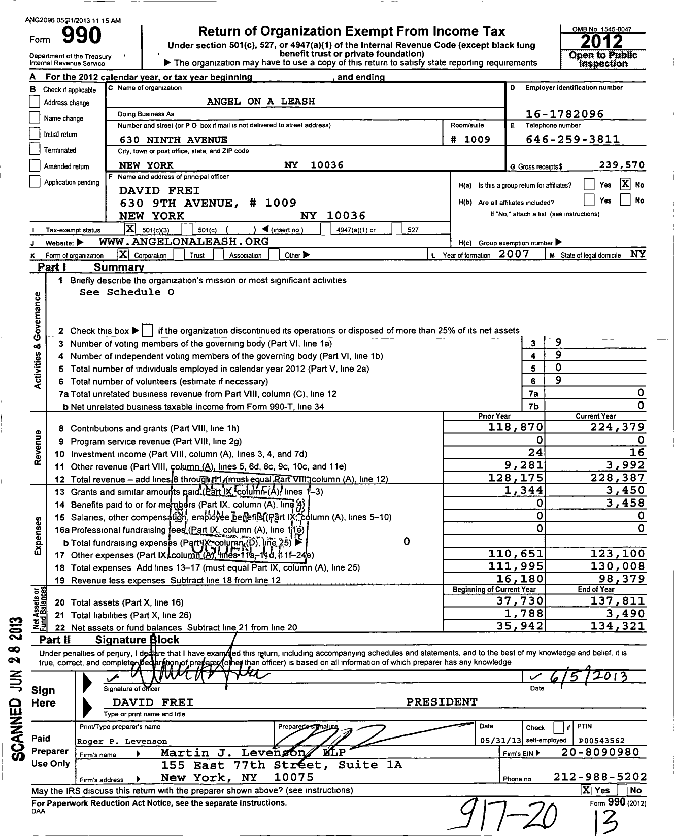 Image of first page of 2012 Form 990 for Angel on A Leash