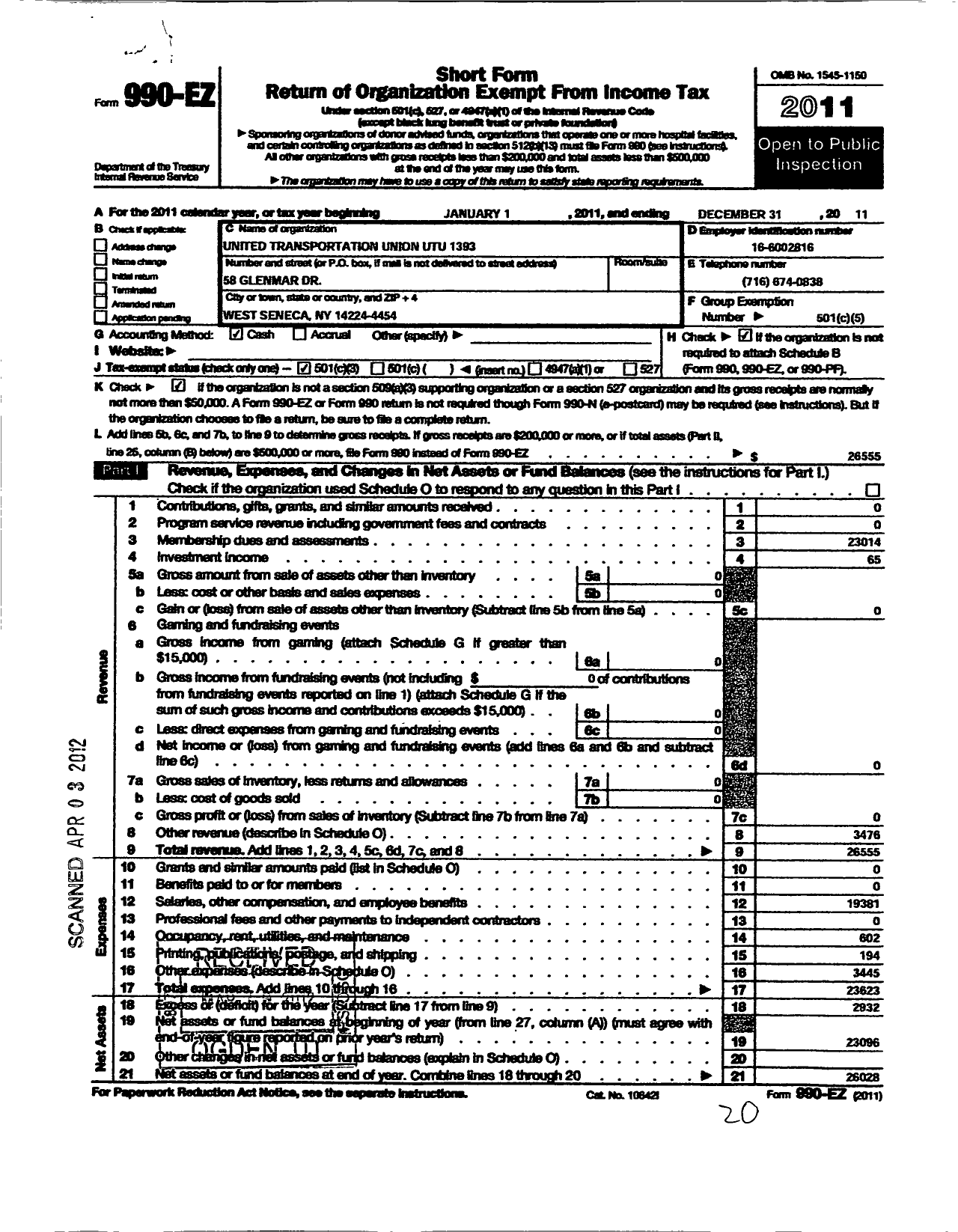 Image of first page of 2011 Form 990EZ for Smart Union - 1393 TD