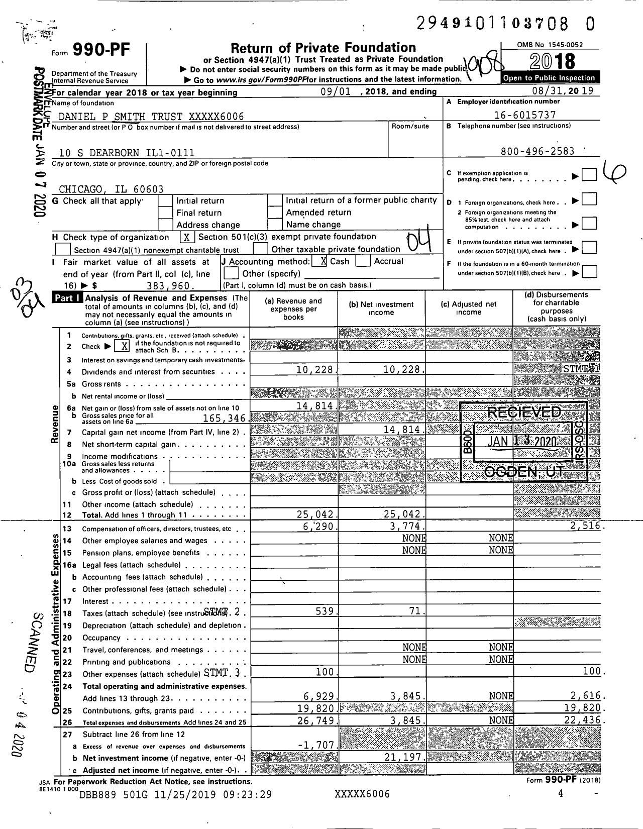 Image of first page of 2018 Form 990PR for Daniel P Smith Trust XXXXX6006