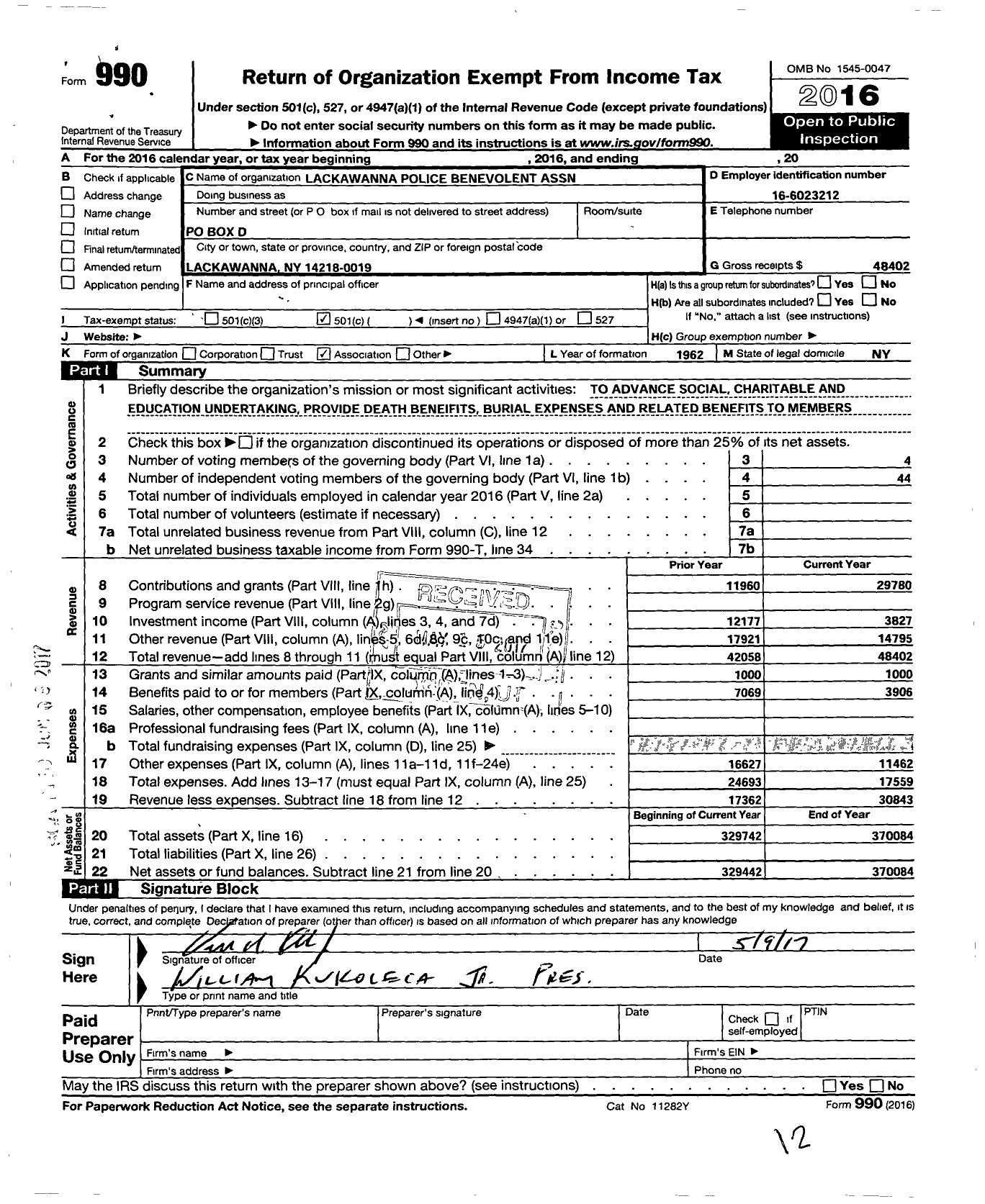 Image of first page of 2016 Form 990O for Lackawanna Police Benv Association