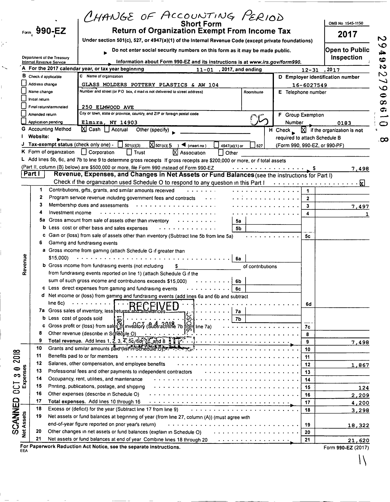 Image of first page of 2017 Form 990EO for United Steelworkers - 80b United Steelworkers Local