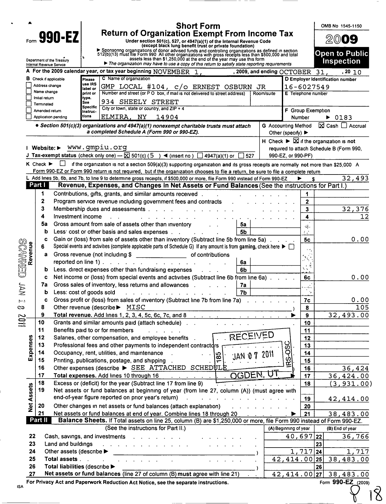 Image of first page of 2009 Form 990EO for United Steelworkers - 80b United Steelworkers Local