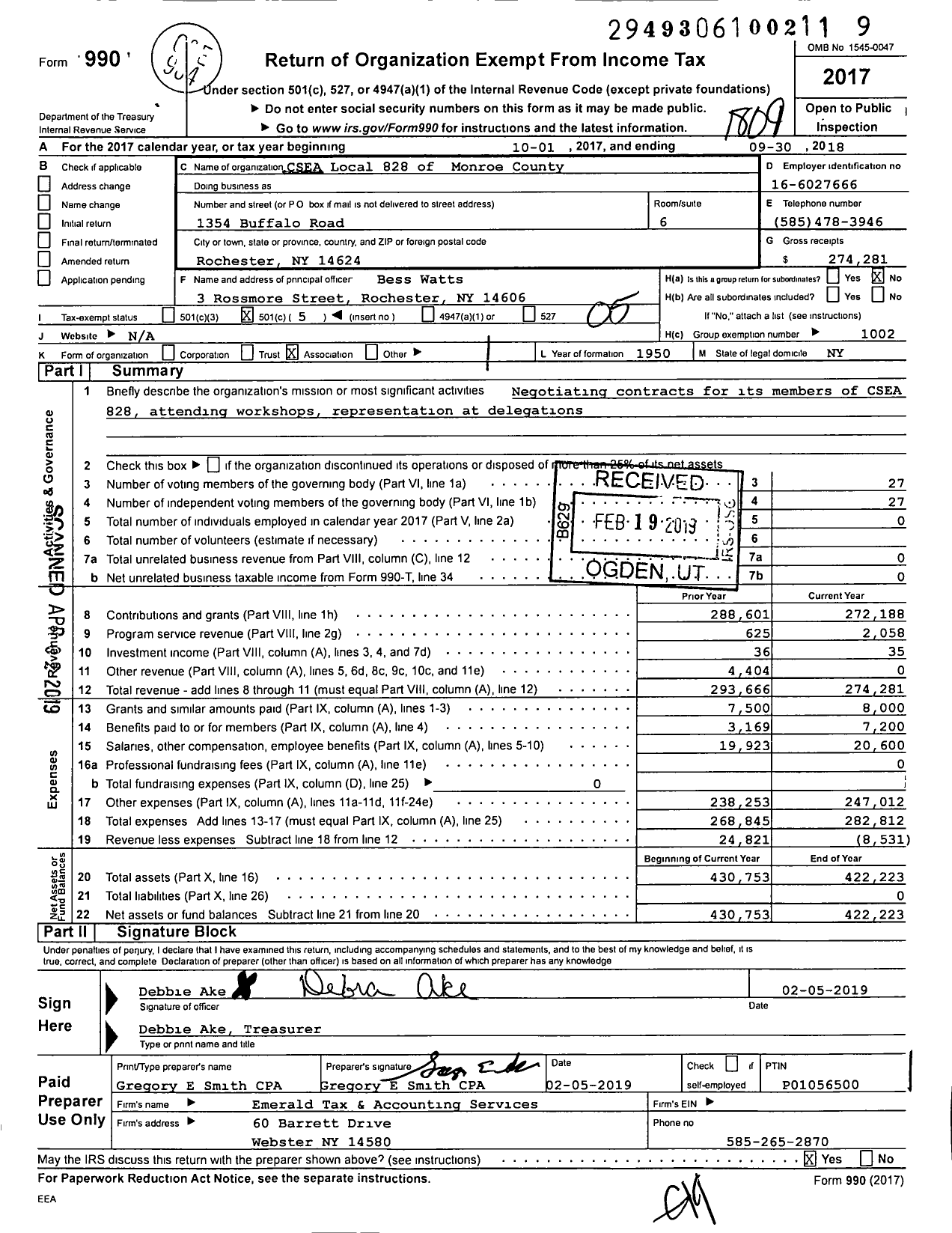 Image of first page of 2017 Form 990O for Civil Service Employees Association - 0828 Monroe County