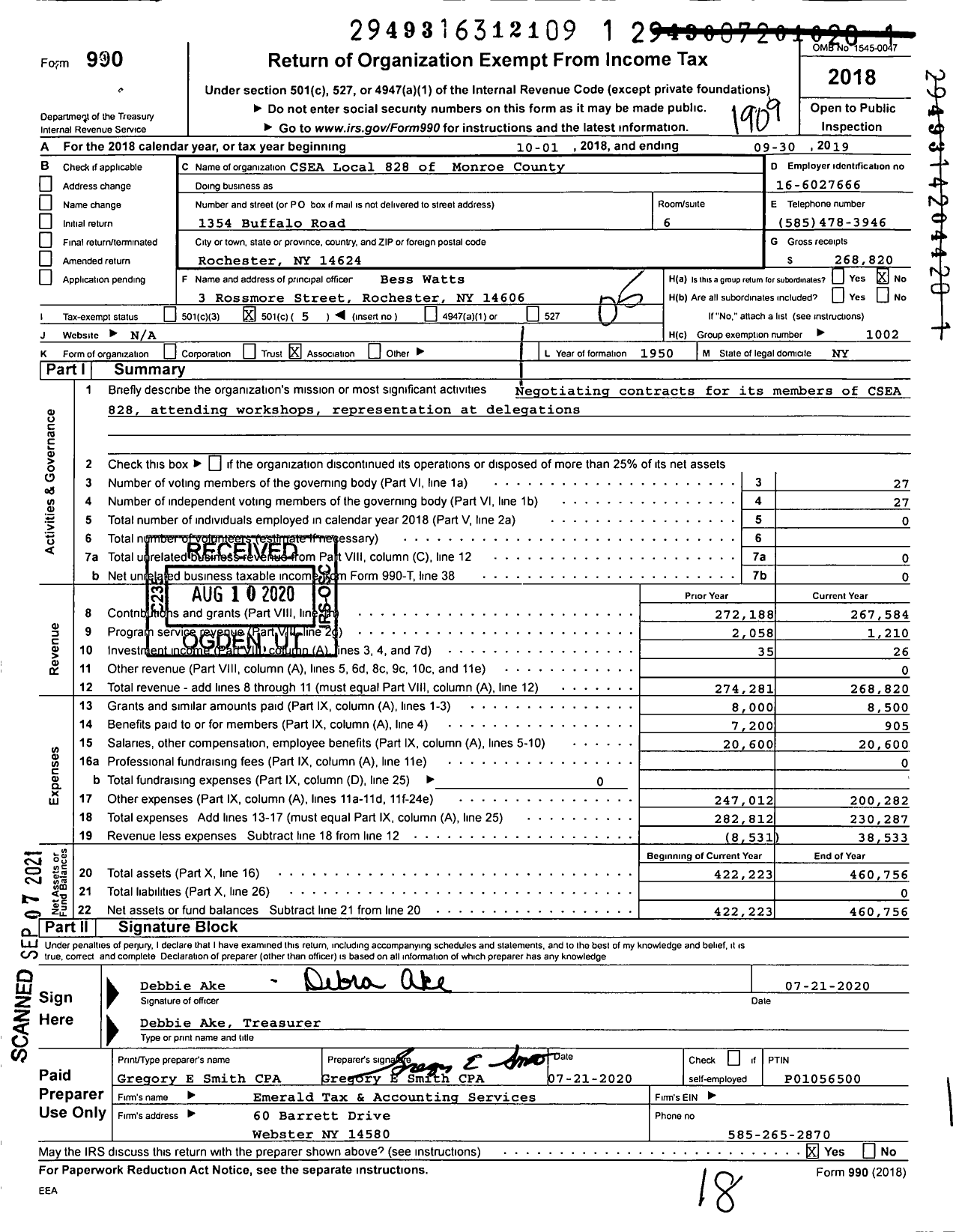 Image of first page of 2018 Form 990O for Civil Service Employees Association - 0828 Monroe County