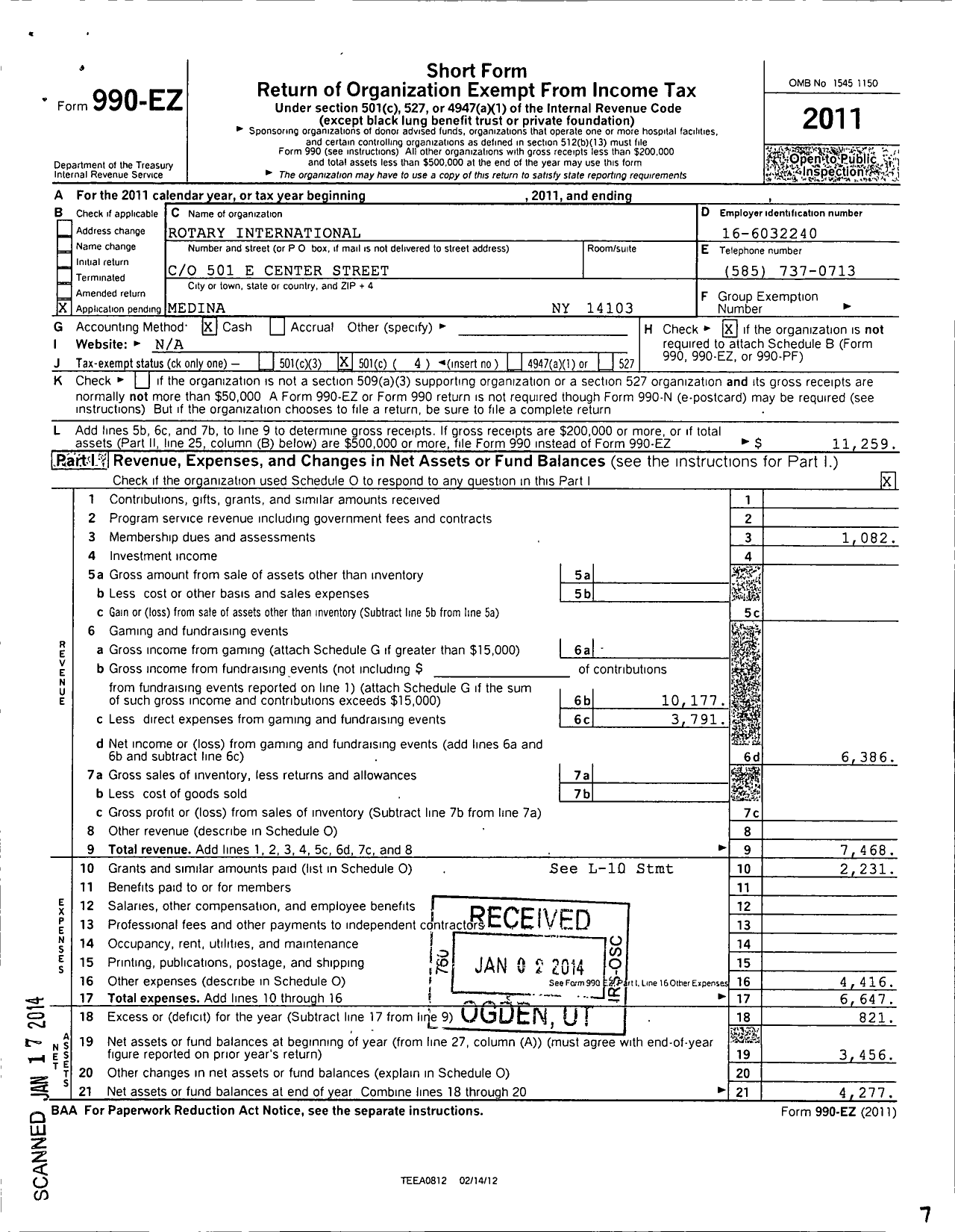 Image of first page of 2011 Form 990EO for Rotary International / Medina Ny Rotary Club
