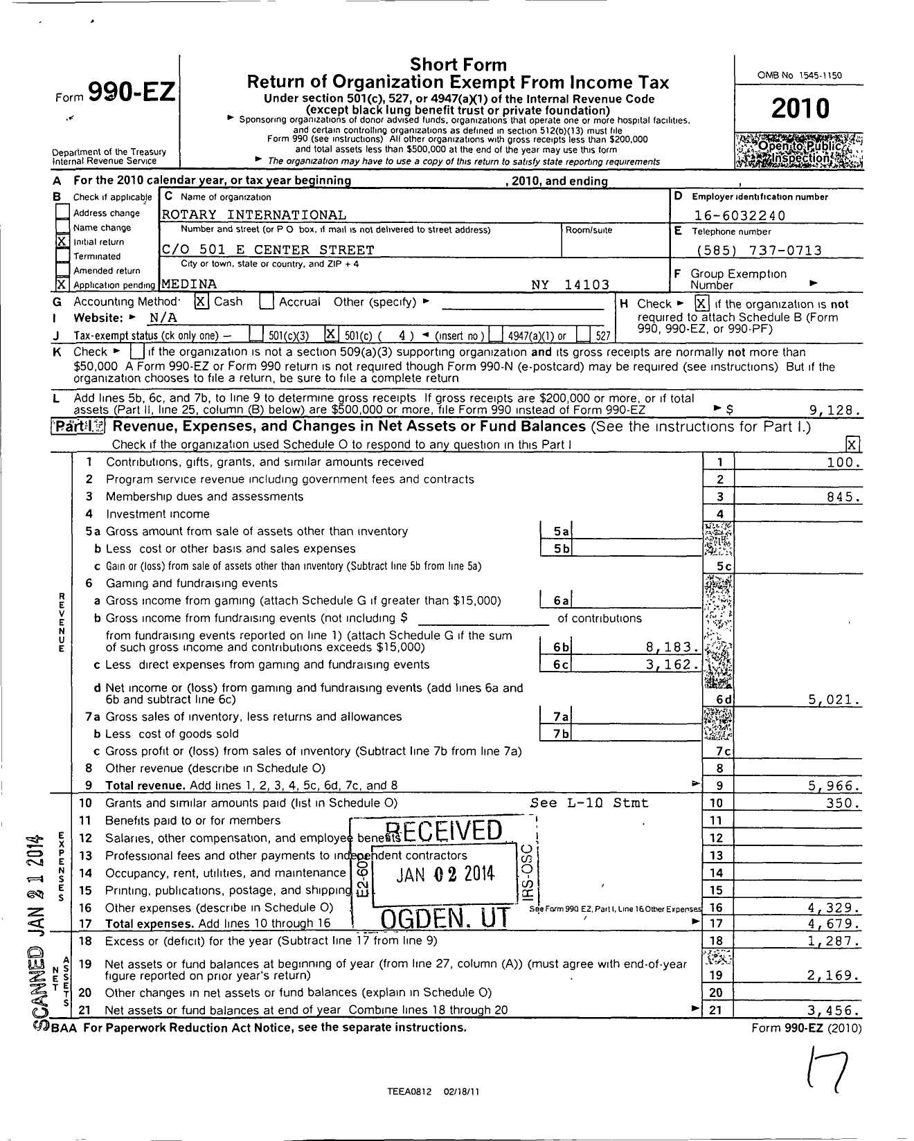 Image of first page of 2010 Form 990EO for Rotary International / Medina Ny Rotary Club