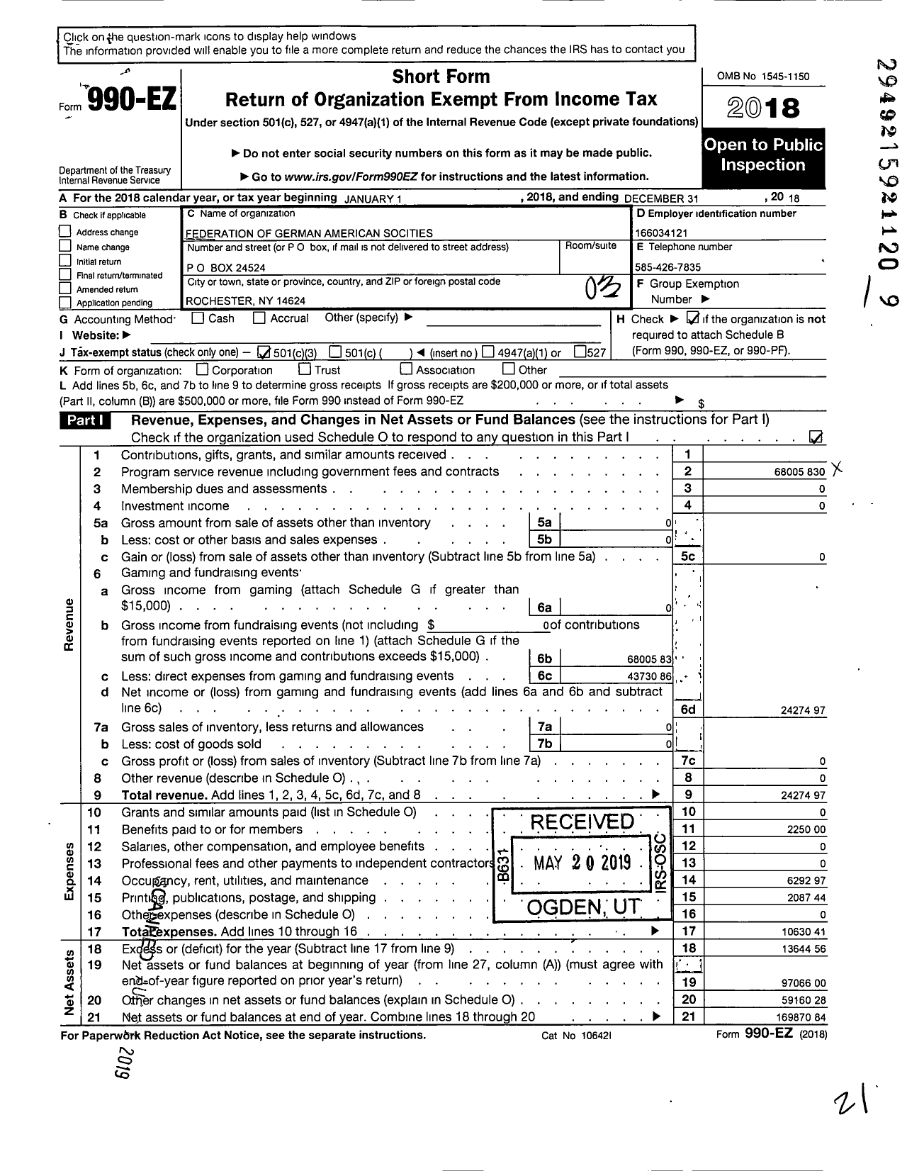 Image of first page of 2018 Form 990EZ for Federation of German Societies