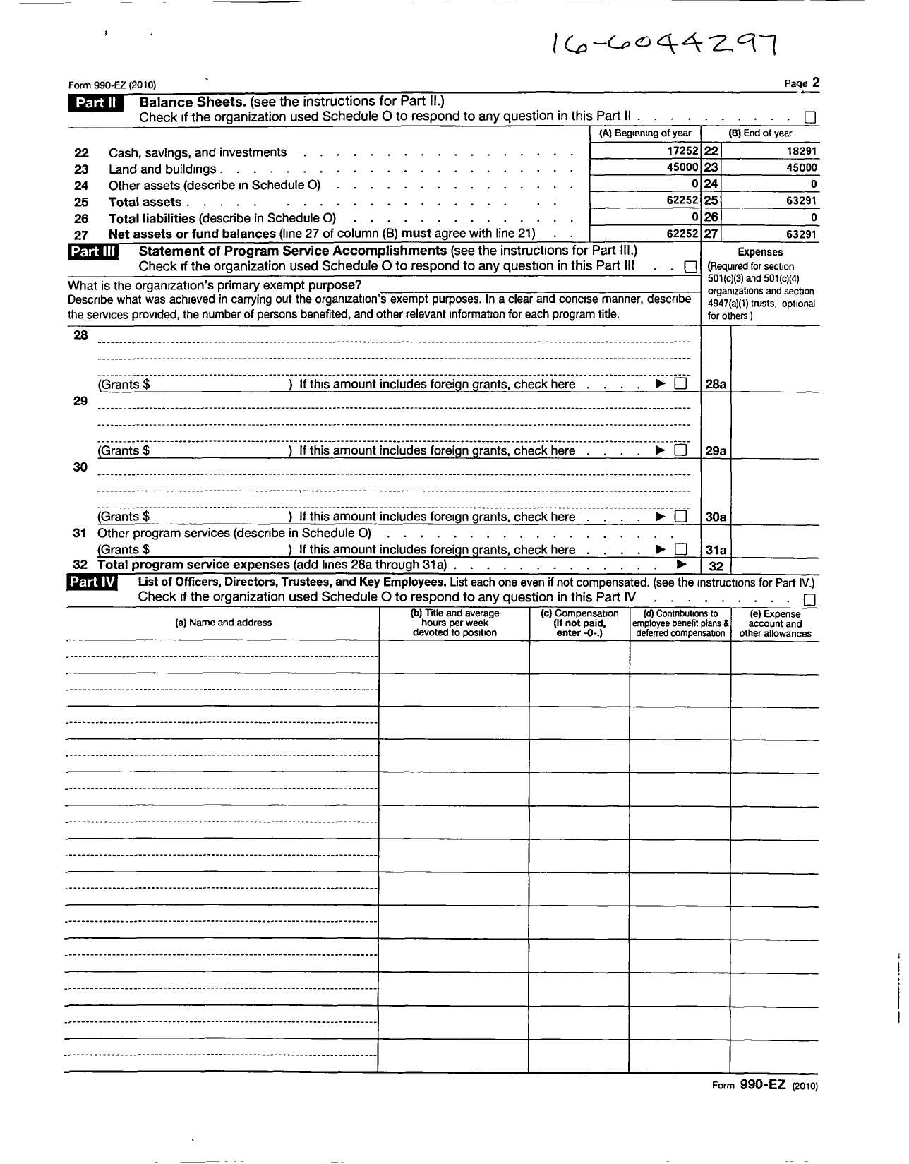 Image of first page of 2010 Form 990EOR for Free and Accepted Masons of New York - 579 Portville Lodge