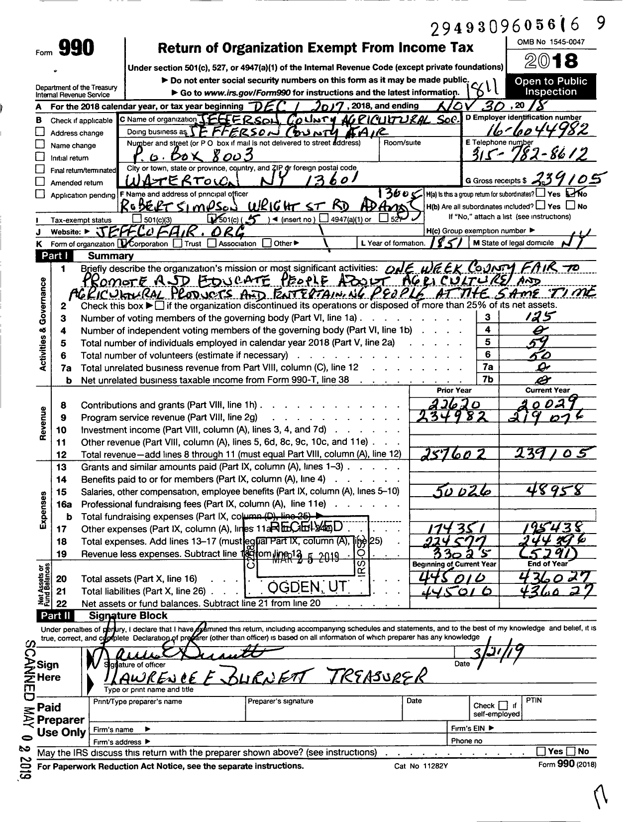 Image of first page of 2017 Form 990O for Jefferson County Agricultural Society