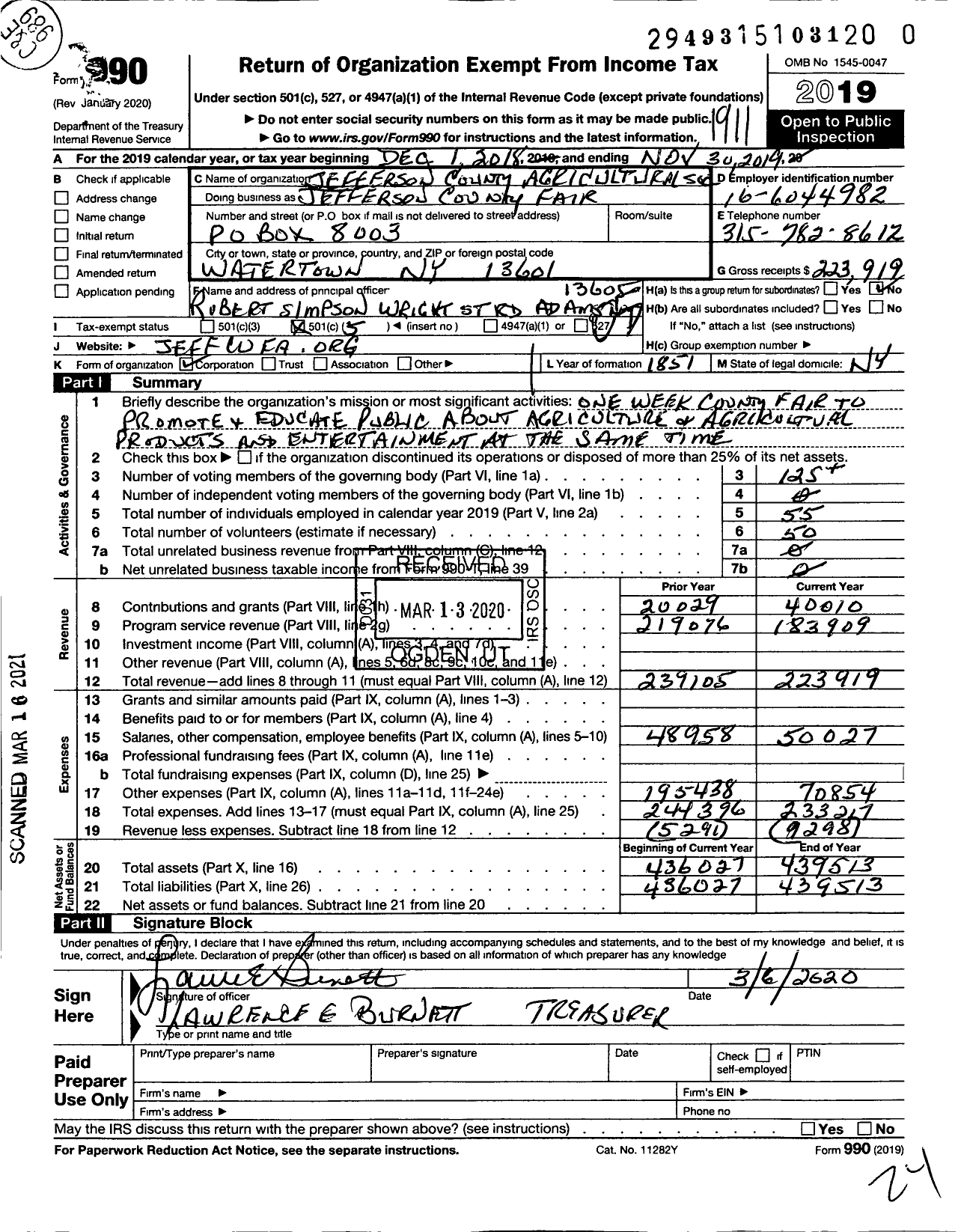 Image of first page of 2018 Form 990O for Jefferson County Agricultural Society