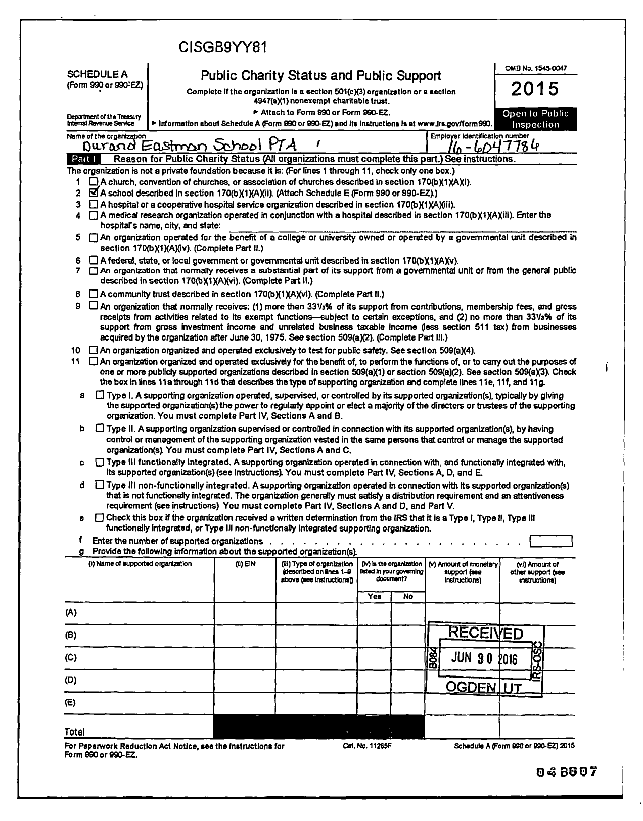 Image of first page of 2007 Form 990ER for New York State PTA - 07-098 Durand Eastman School PTA