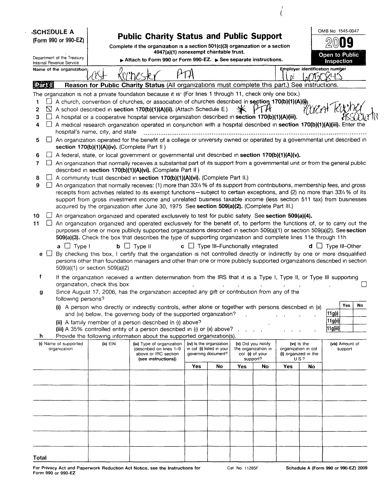 Image of first page of 2009 Form 990ER for New York State PTA - 07-093 East Rochester PTA