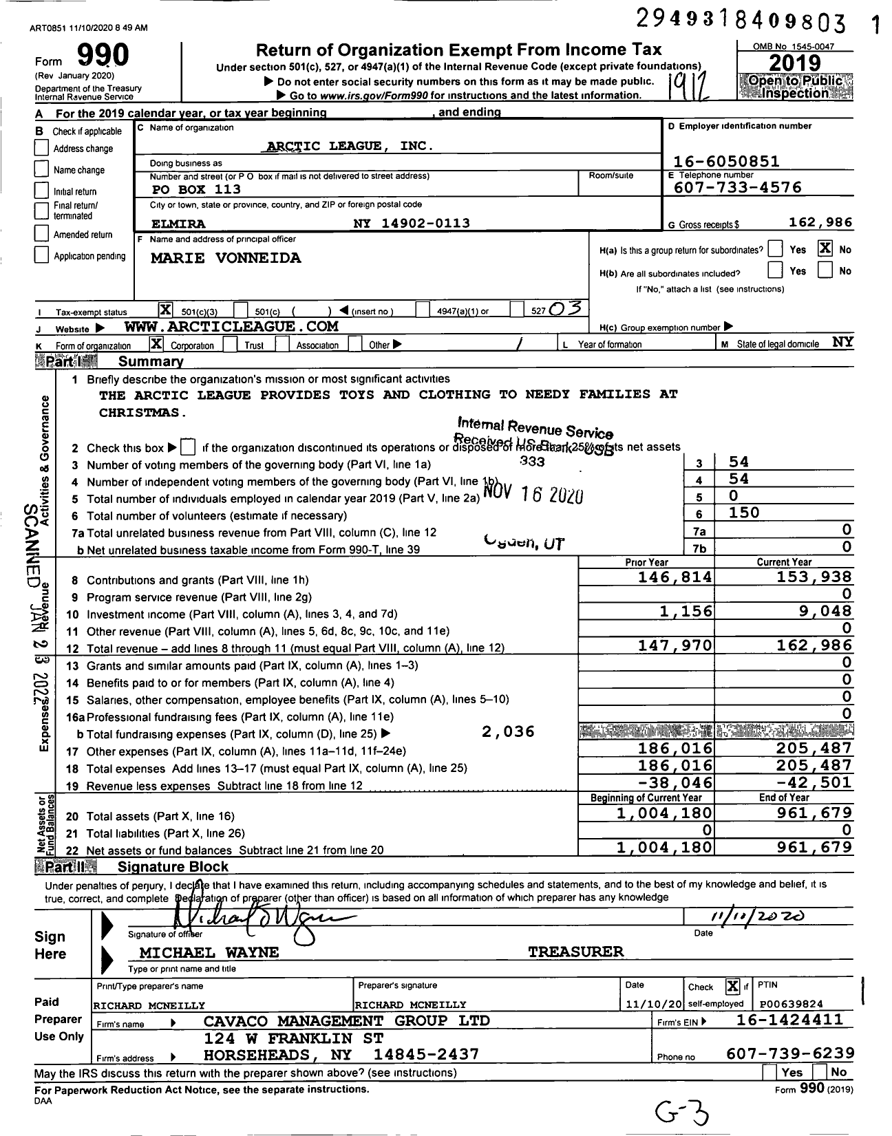 Image of first page of 2019 Form 990 for Arctic League