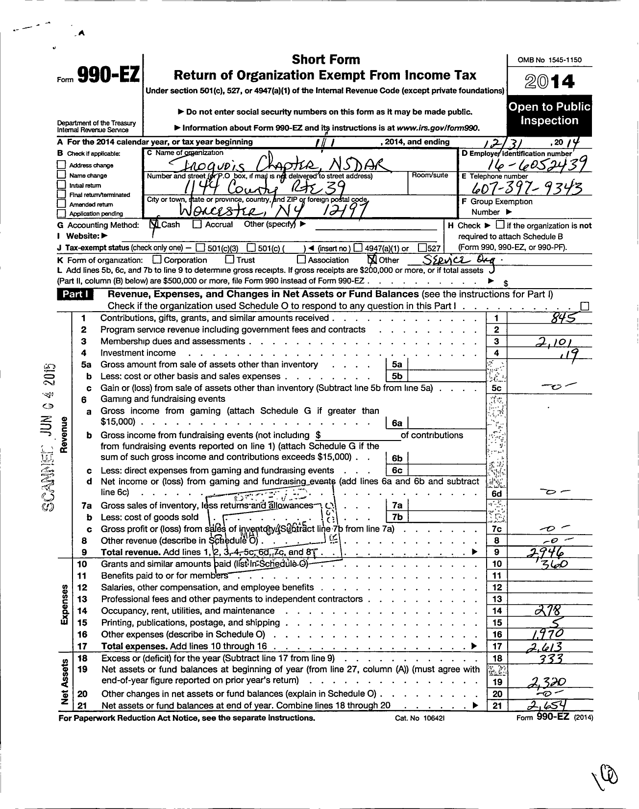 Image of first page of 2014 Form 990EO for Daughters of the American Revolution - Iroquois Dar