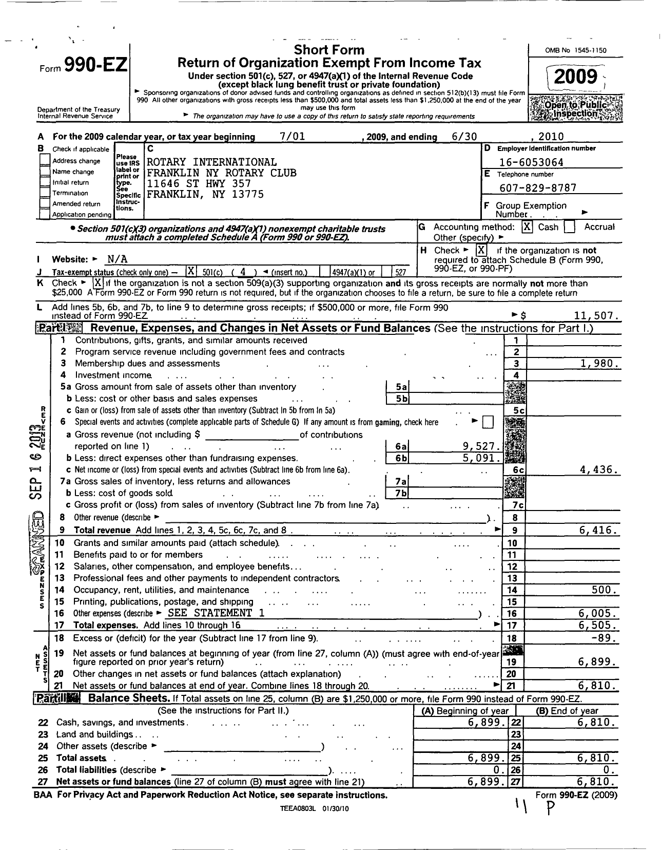 Image of first page of 2009 Form 990EO for Rotary International