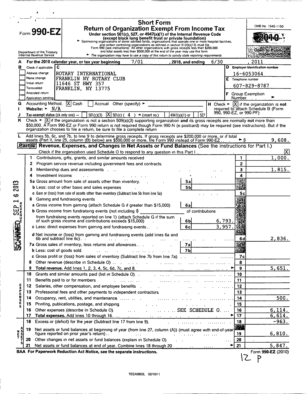 Image of first page of 2010 Form 990EO for Rotary International