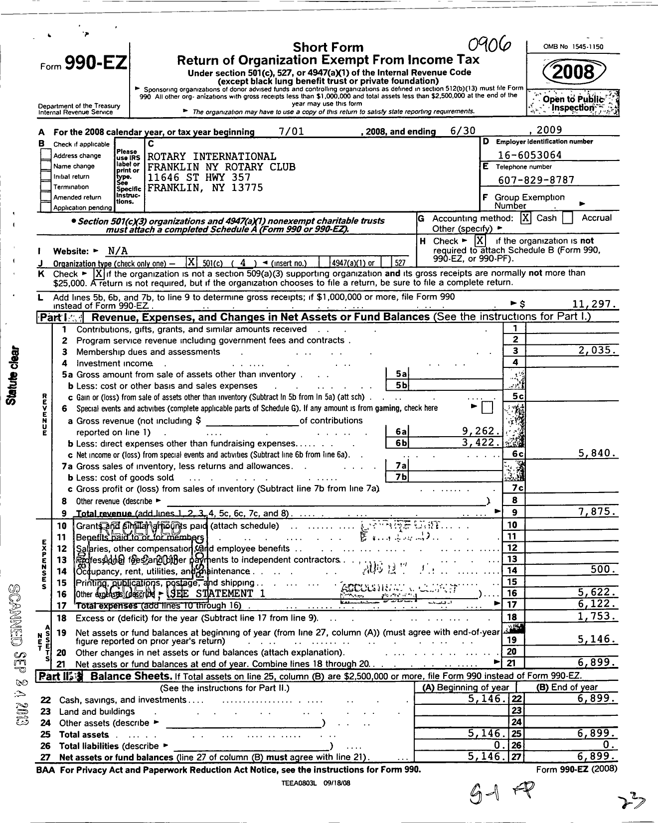 Image of first page of 2008 Form 990EO for Rotary International