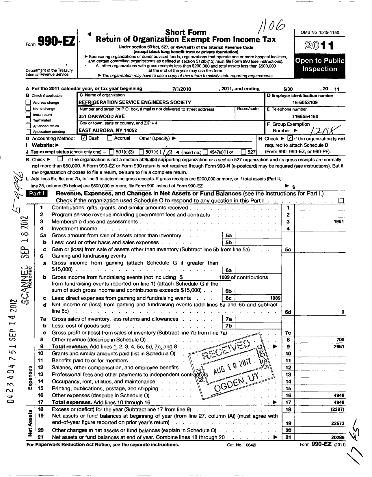 Image of first page of 2010 Form 990EO for Refrigeration Service Engineers Society - 02019 Niagara Frontier