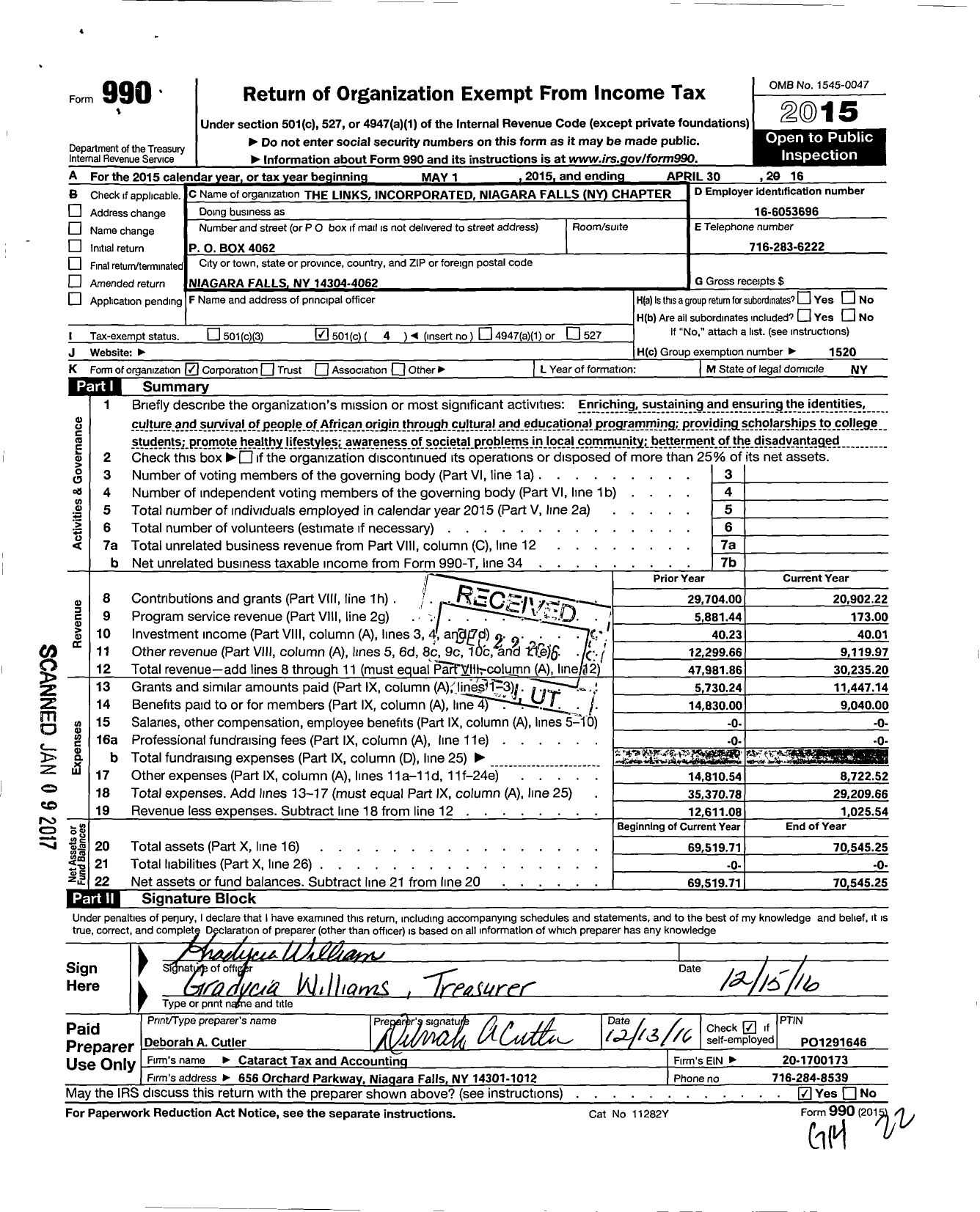 Image of first page of 2015 Form 990O for The Links Incorporated / Niagara Falls