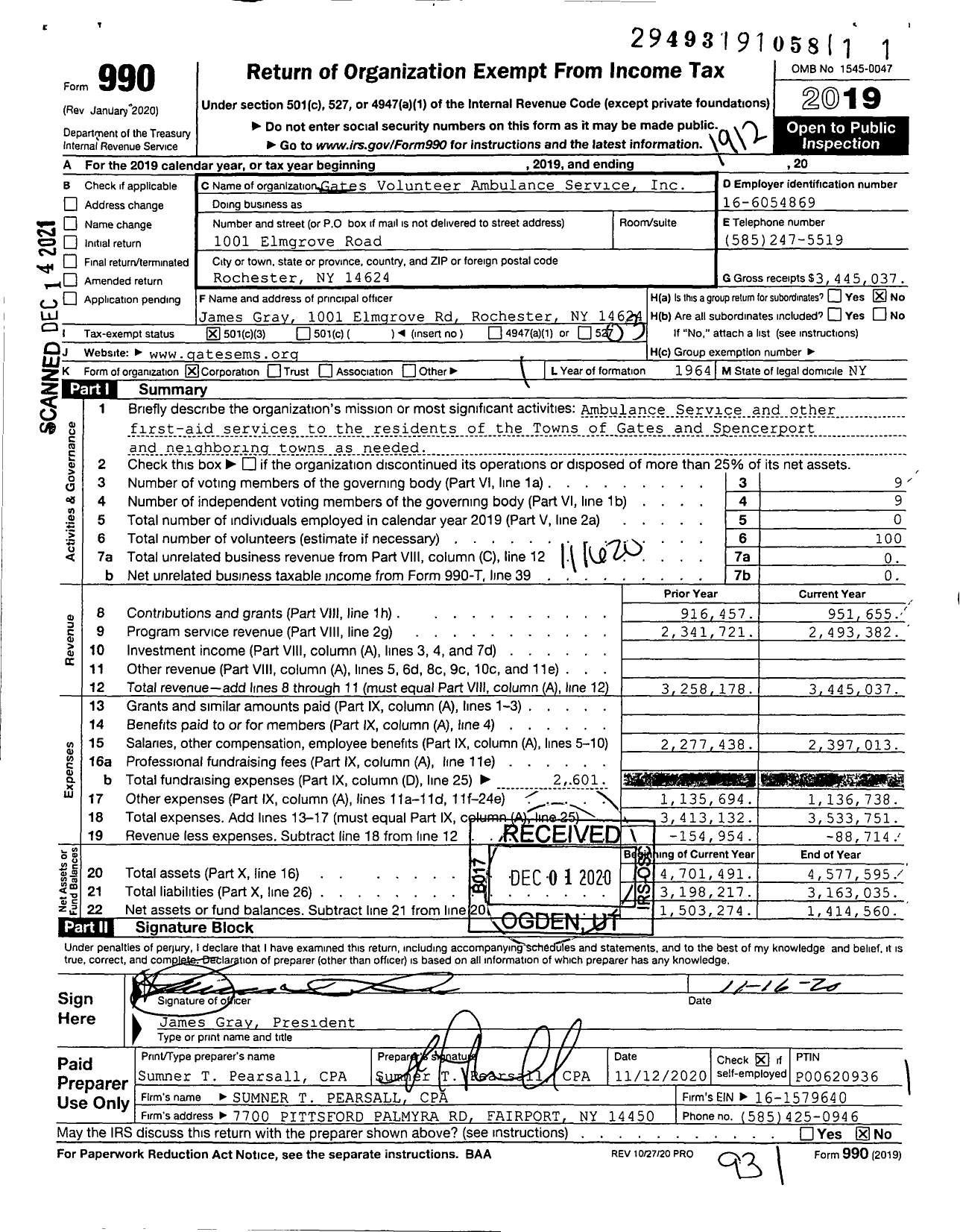 Image of first page of 2019 Form 990 for Gates Volunteer Ambulance Service