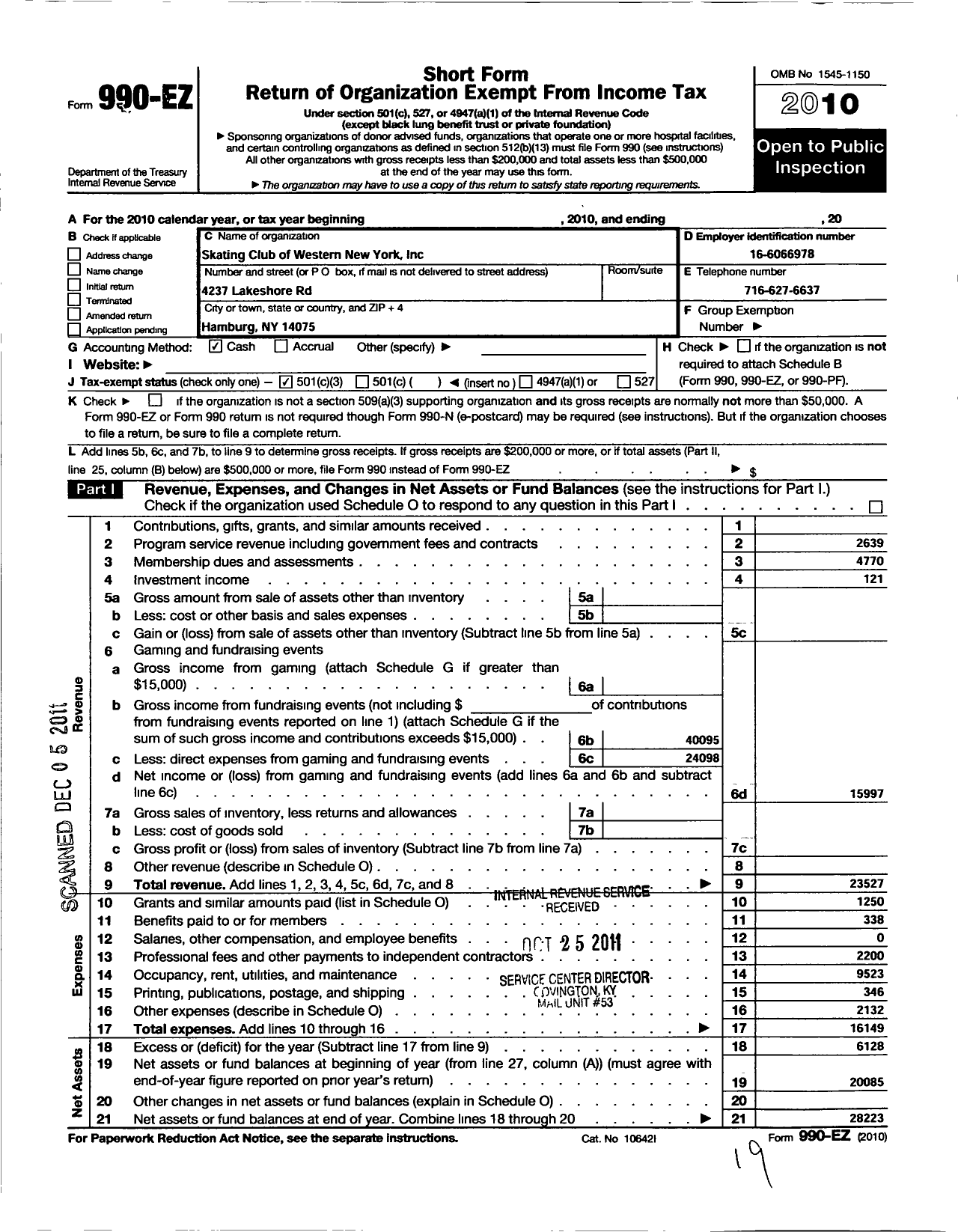 Image of first page of 2010 Form 990EZ for Skating Club of Western New York