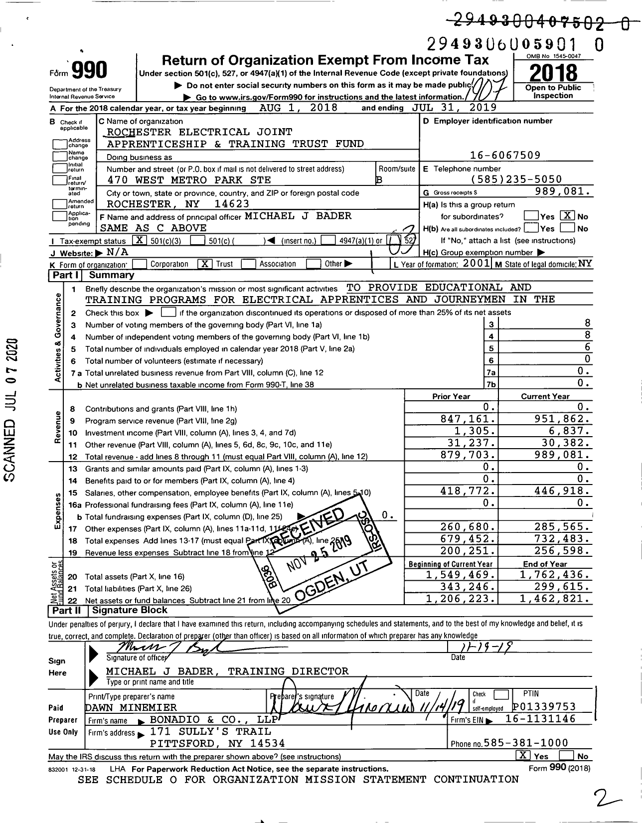 Image of first page of 2018 Form 990 for Rochester Electrical Joint Apprenticeship and Training