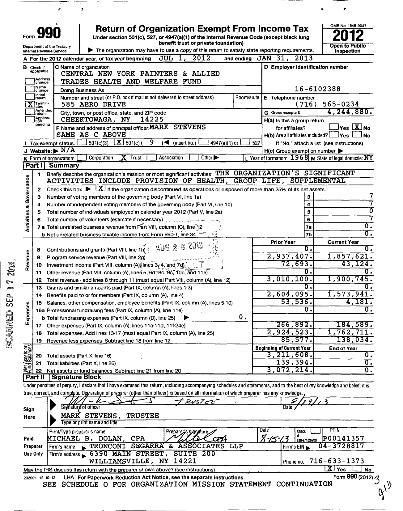 Image of first page of 2012 Form 990O for Central New York Painters and Allied Trades Health and Welfare Fund