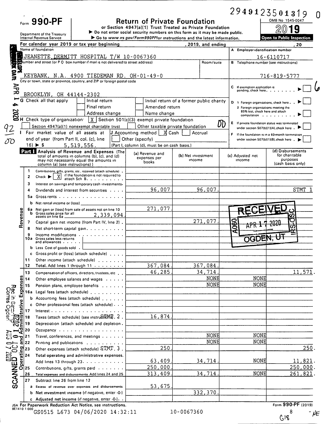 Image of first page of 2019 Form 990PR for Jeanette Dermitt Hospital TW