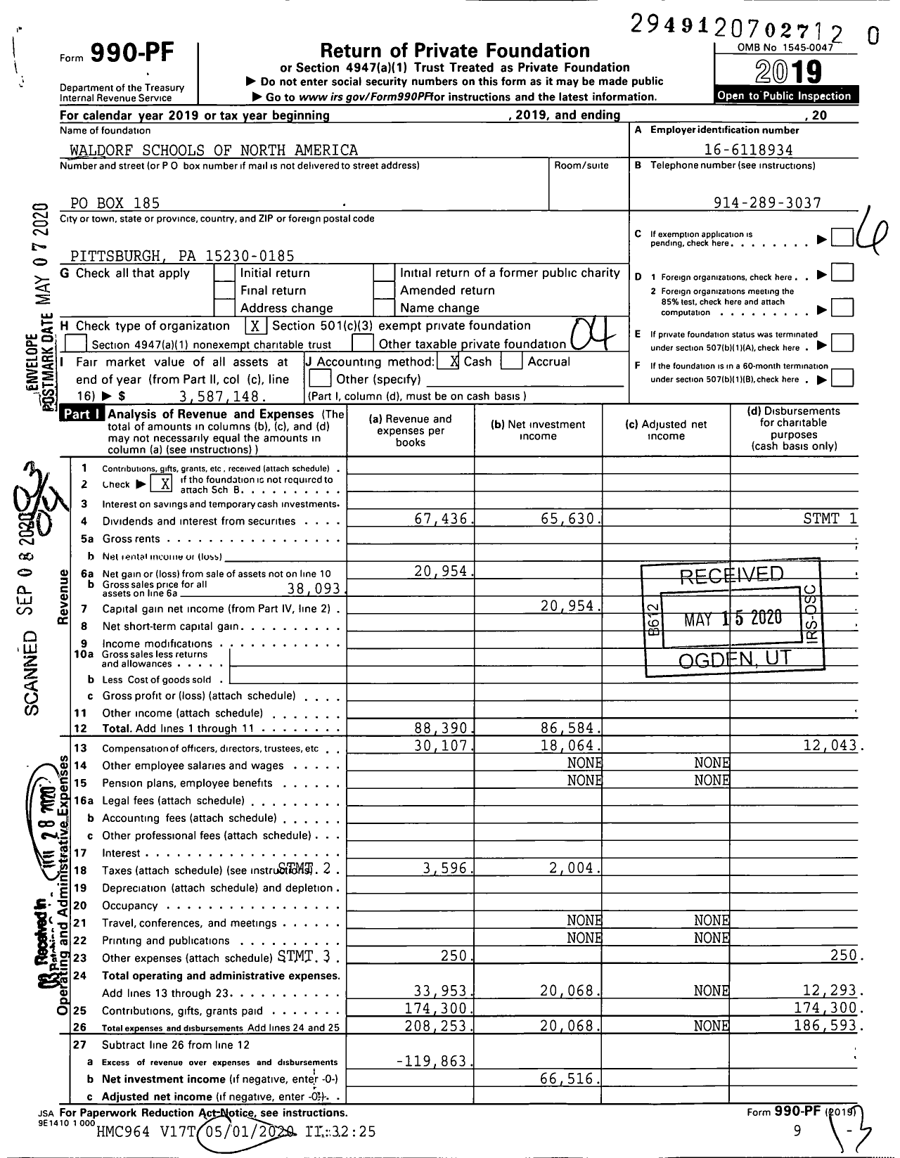 Image of first page of 2019 Form 990PR for Waldorf Schools of North America