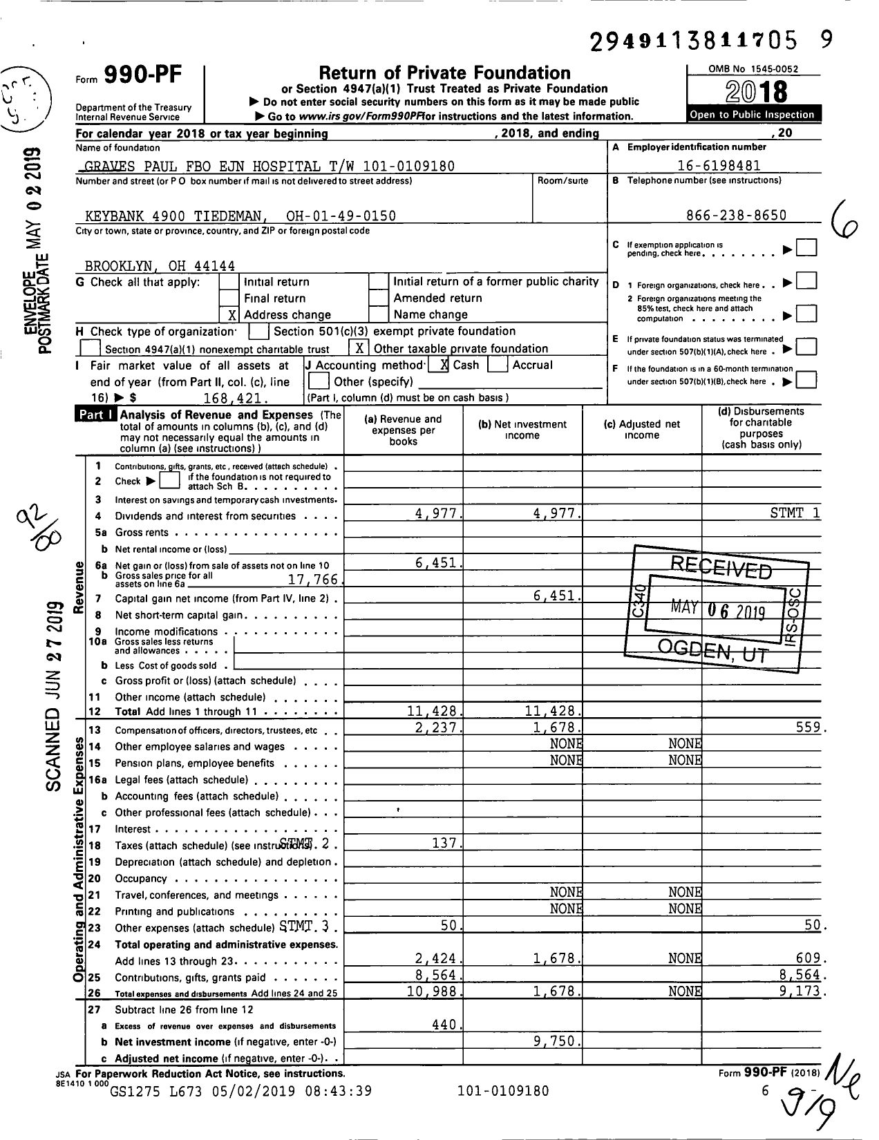 Image of first page of 2018 Form 990PF for Graves Paul Fbo Ejn Hospital Hospitaltw