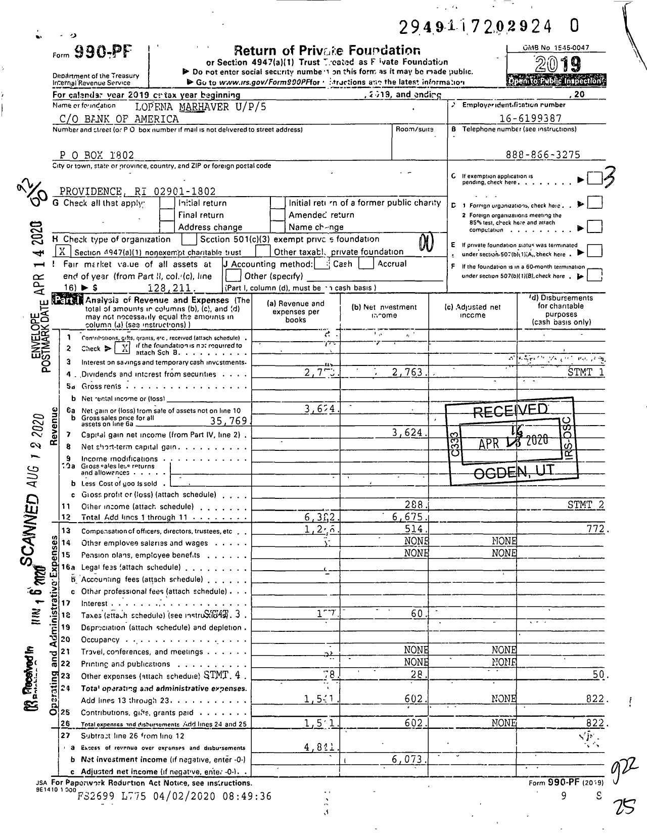 Image of first page of 2019 Form 990PR for Lorena Marhaver Up5