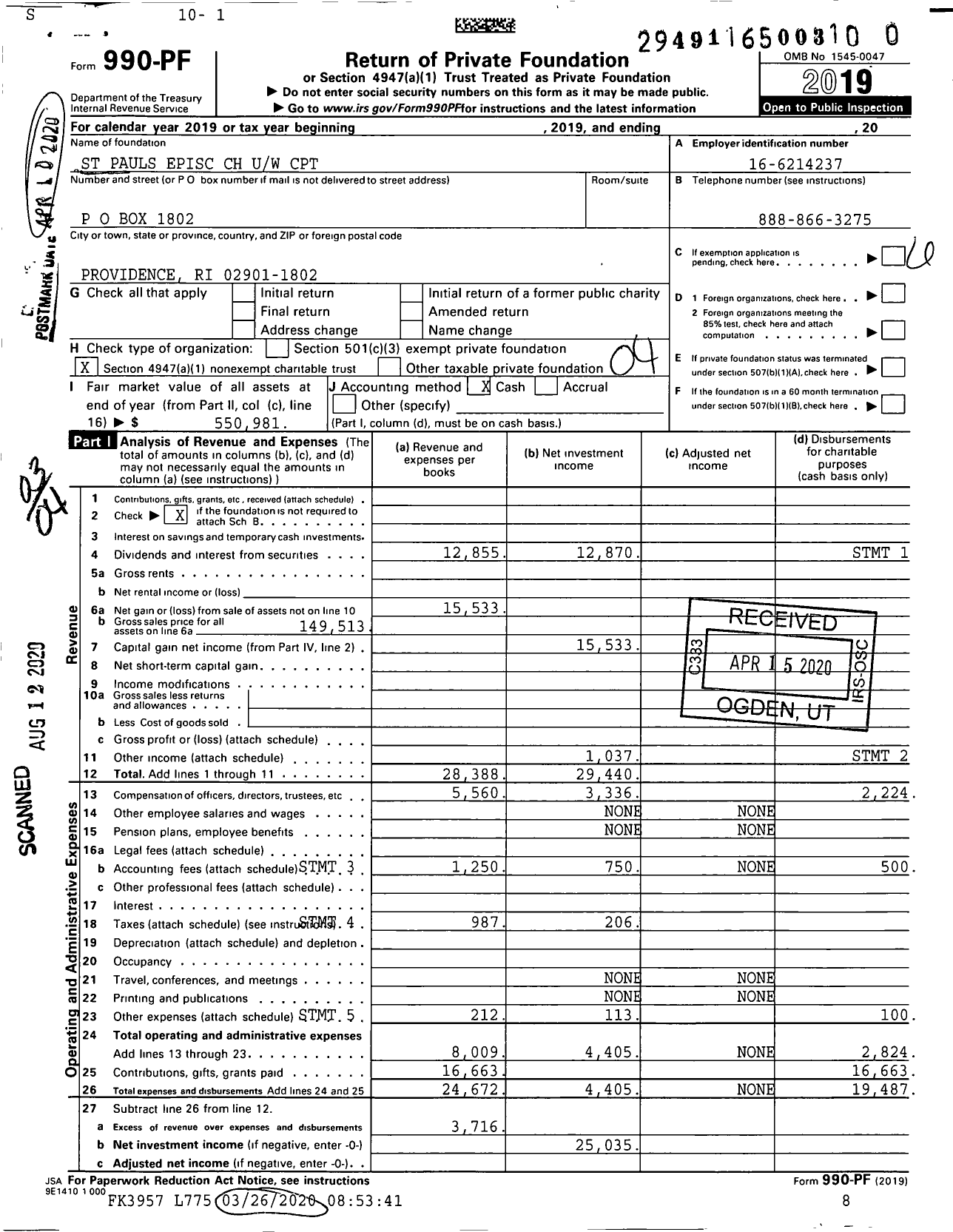 Image of first page of 2019 Form 990PR for St Pauls Episc CH Uw CPT