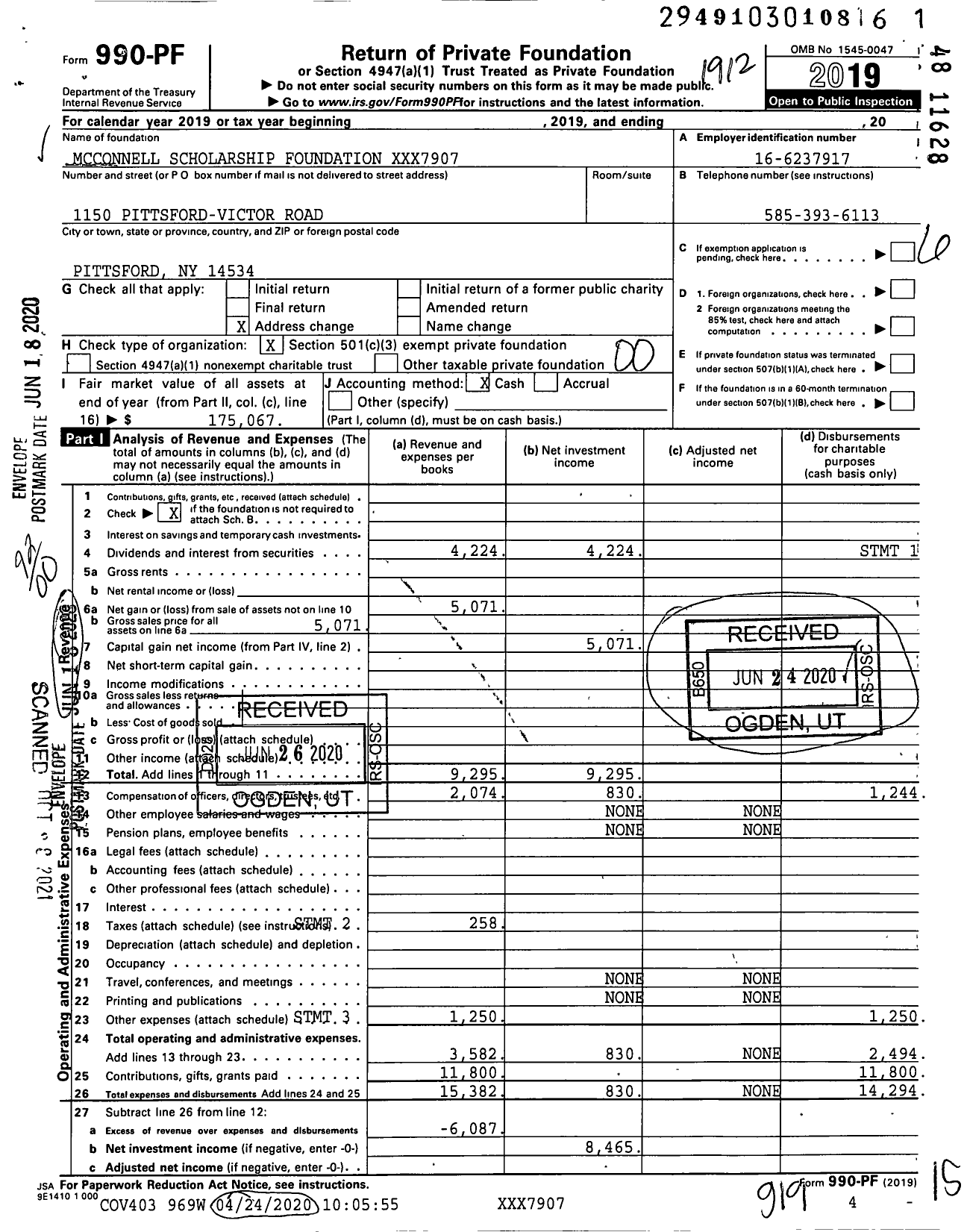 Image of first page of 2019 Form 990PF for Lynn E and Mattie G Mcconnell Foundation and