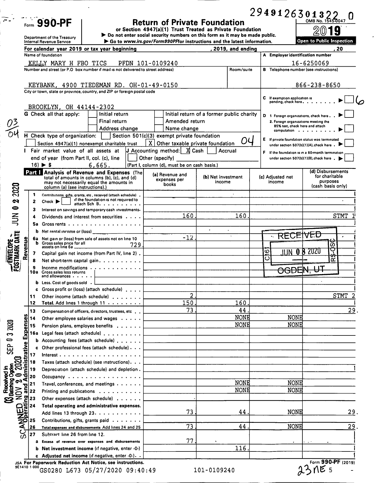 Image of first page of 2019 Form 990PF for Helen Kelly Scholarship Fund