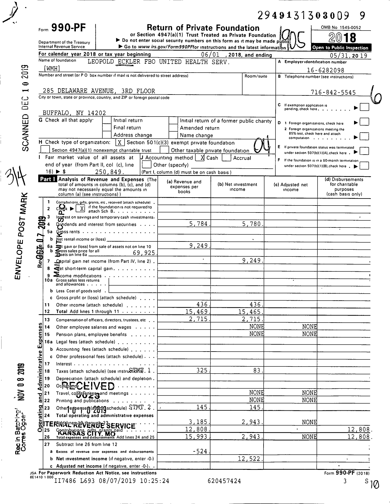 Image of first page of 2018 Form 990PF for Leopold Eckler Trust Uw XXX-XX-XXXX Fbo