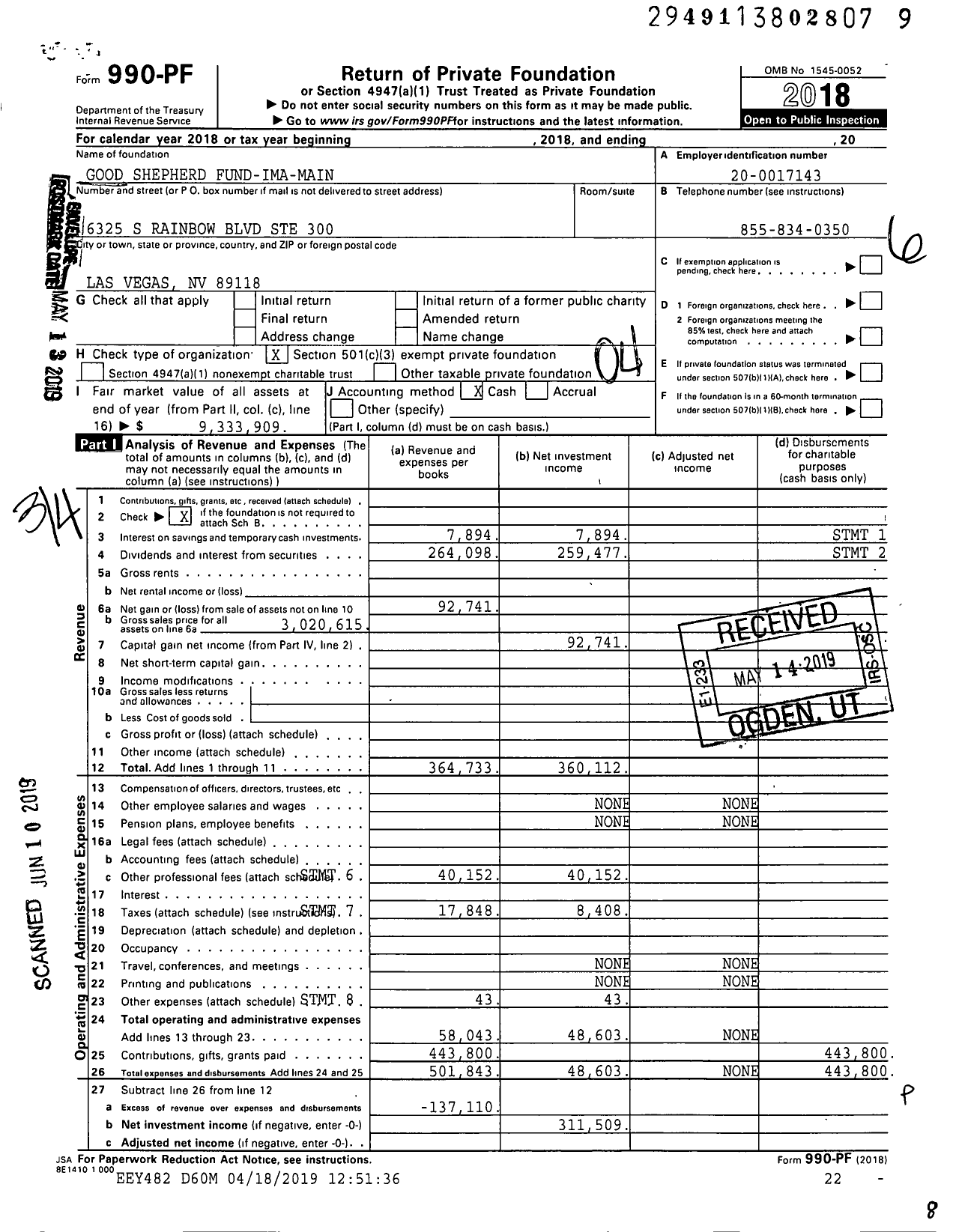 Image of first page of 2018 Form 990PF for Good Shepherd Fund-Ima-Main