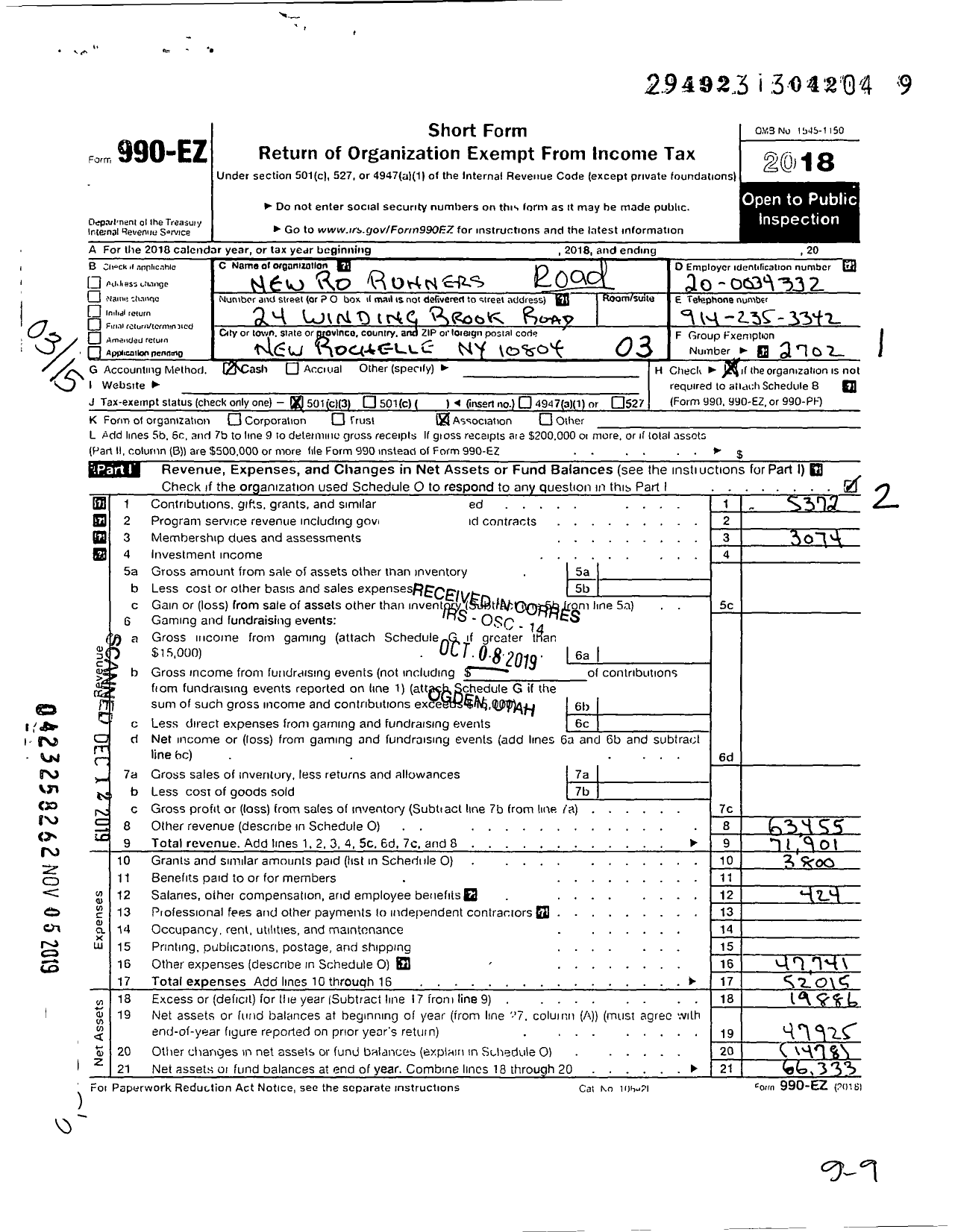 Image of first page of 2018 Form 990EZ for New Ro Runners