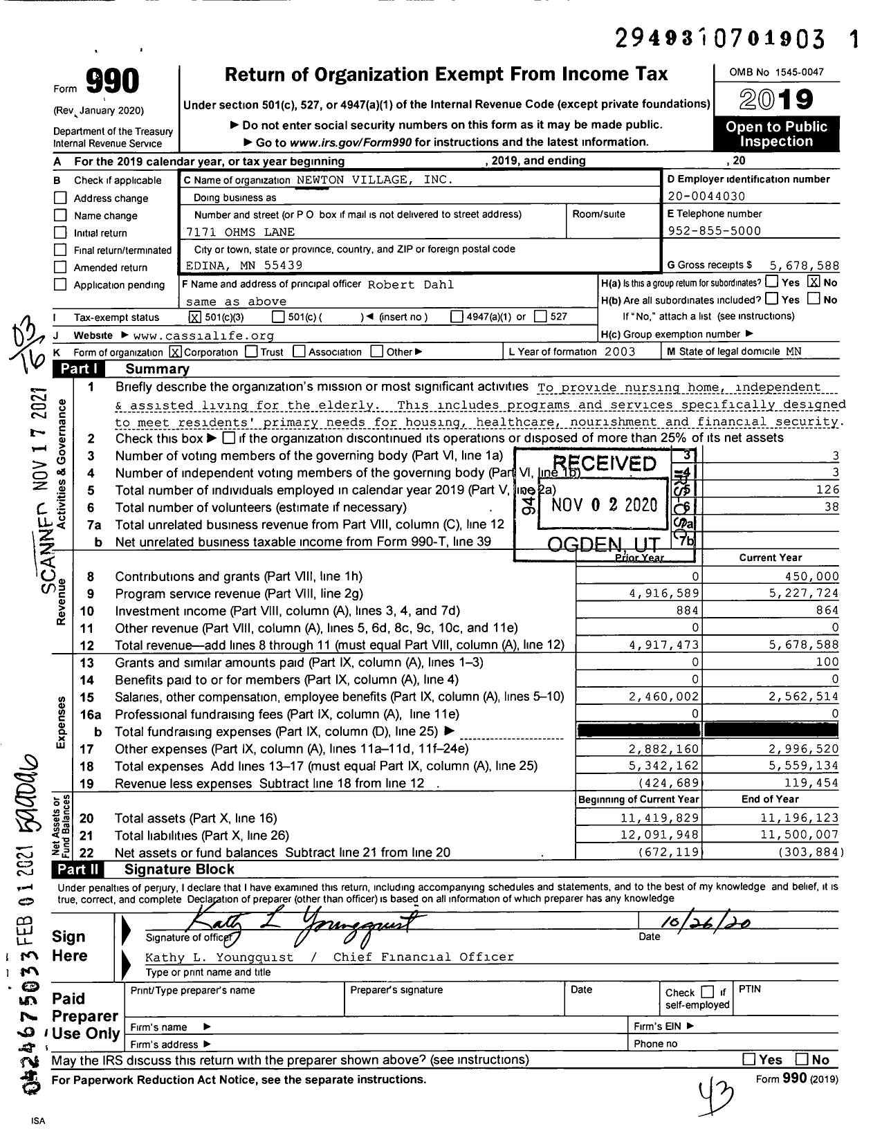 Image of first page of 2019 Form 990 for Newton Village