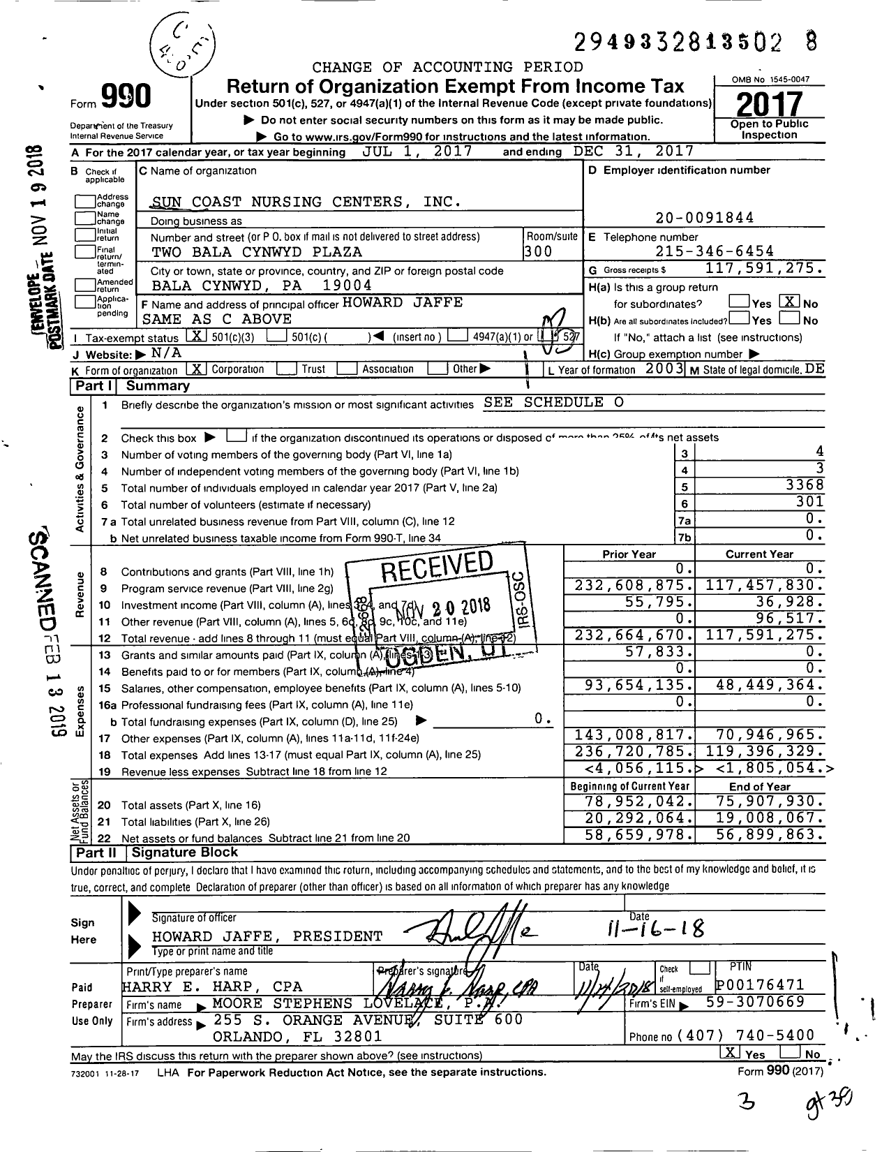 Image of first page of 2017 Form 990 for Sun Coast Nursing Centers