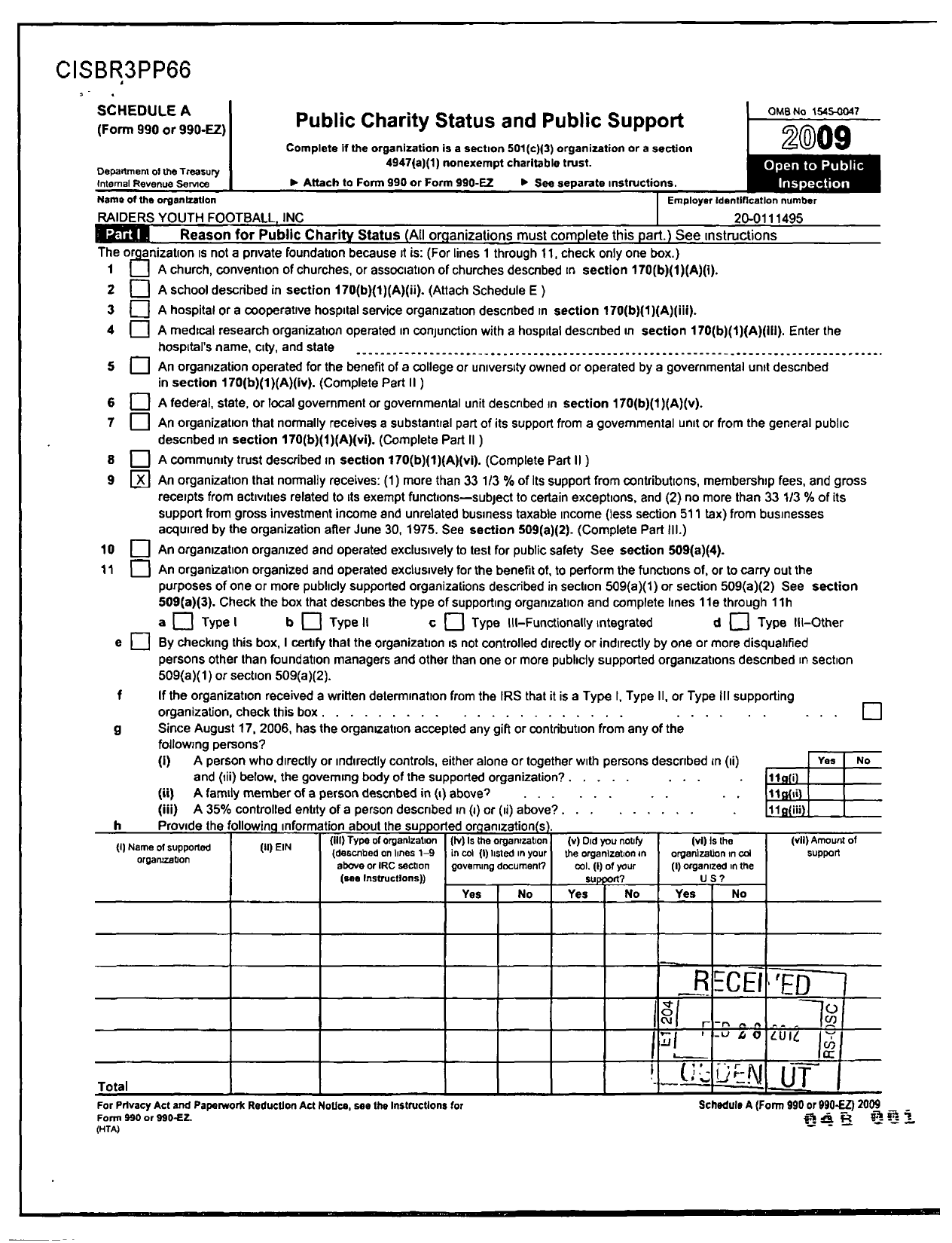 Image of first page of 2010 Form 990ER for Raider Youth Football