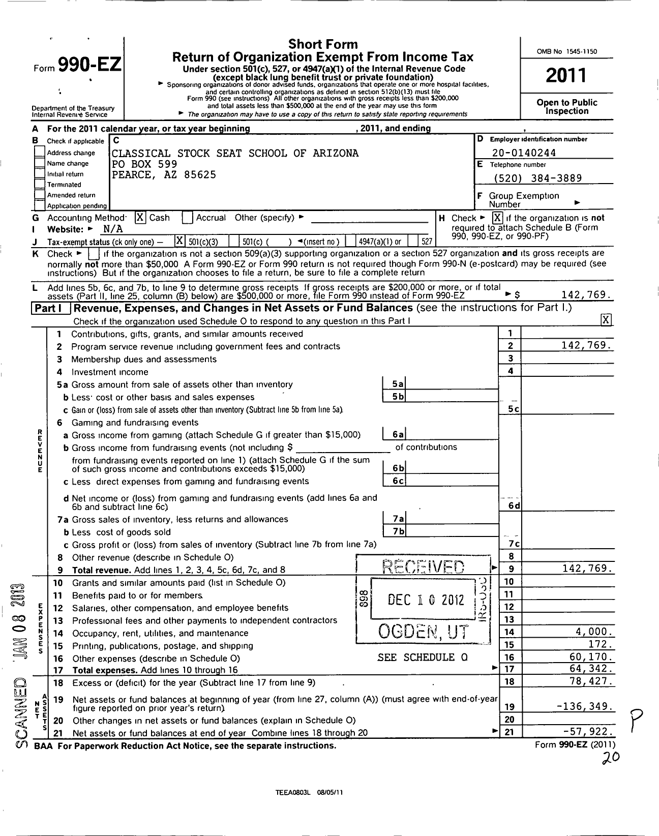 Image of first page of 2011 Form 990EZ for Classical Stock Seat School of Arizona