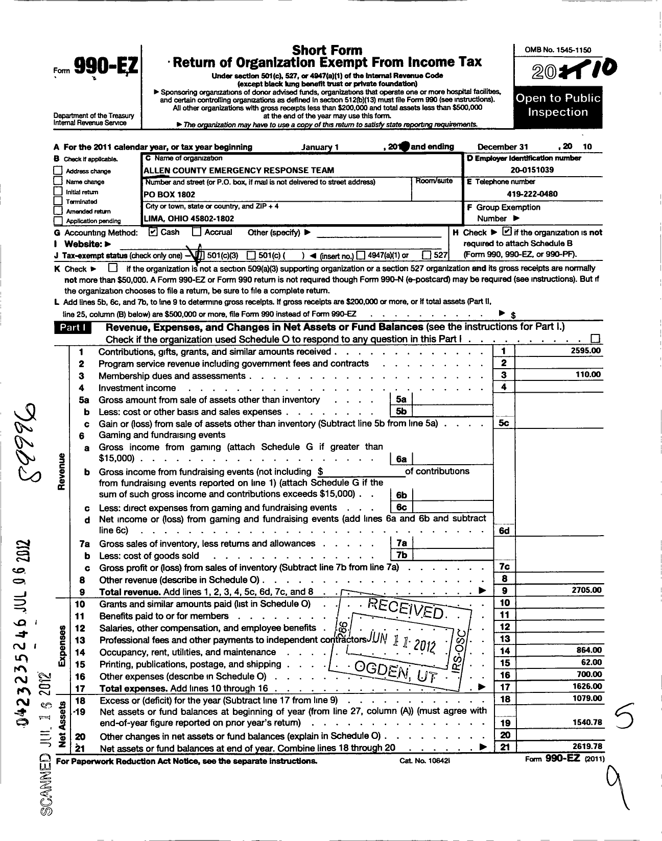 Image of first page of 2010 Form 990EZ for Allen County Emergency Response Team