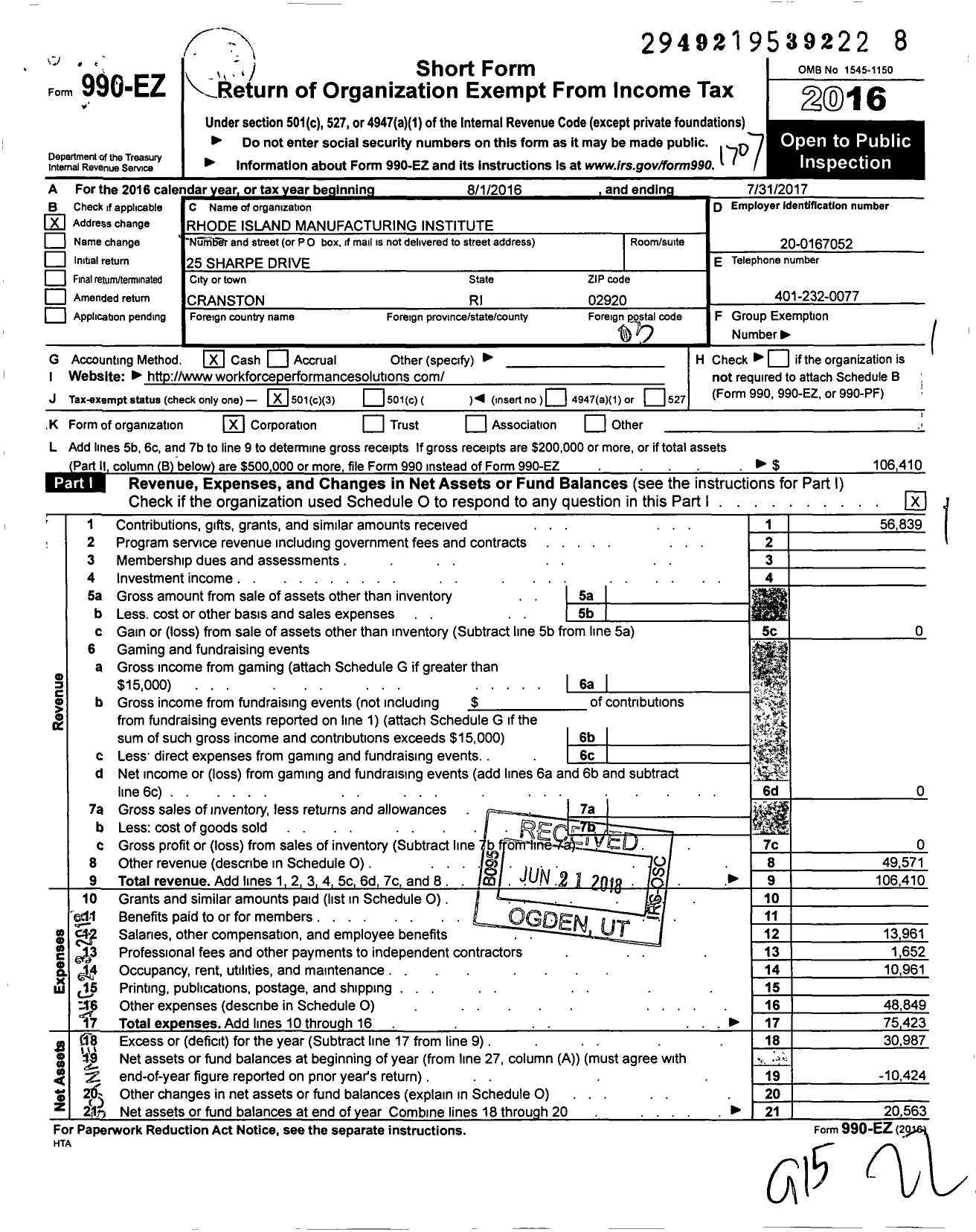 Image of first page of 2016 Form 990EZ for We Make RI