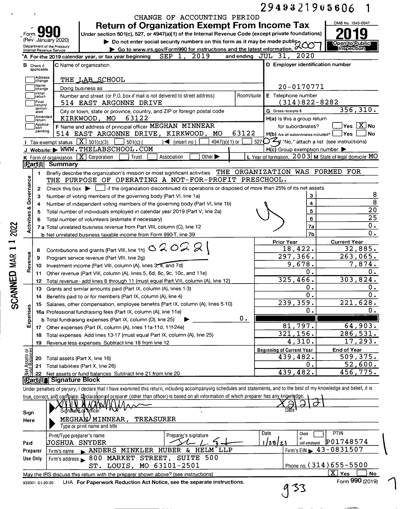 Image of first page of 2019 Form 990 for The Lab School