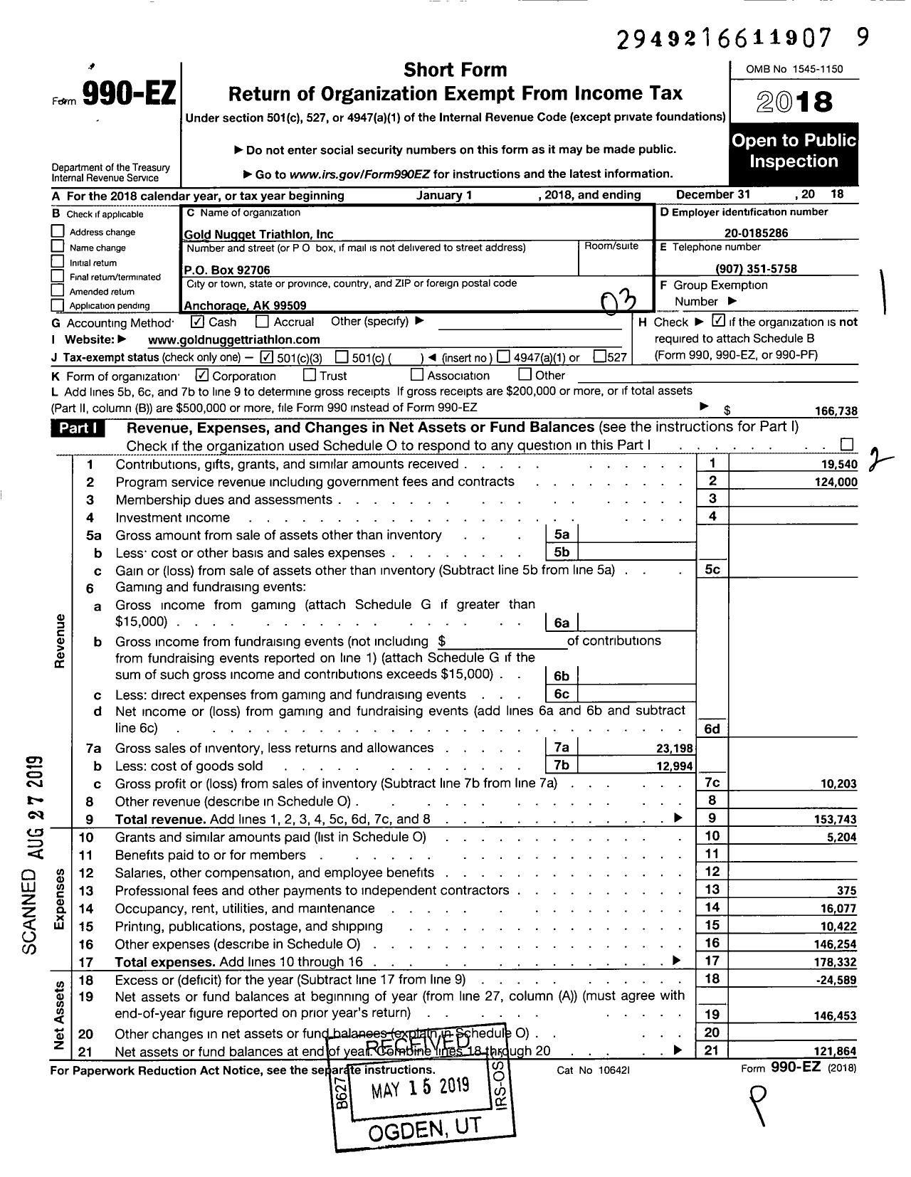 Image of first page of 2018 Form 990EZ for Gold Nugget Triathlon Incorporated