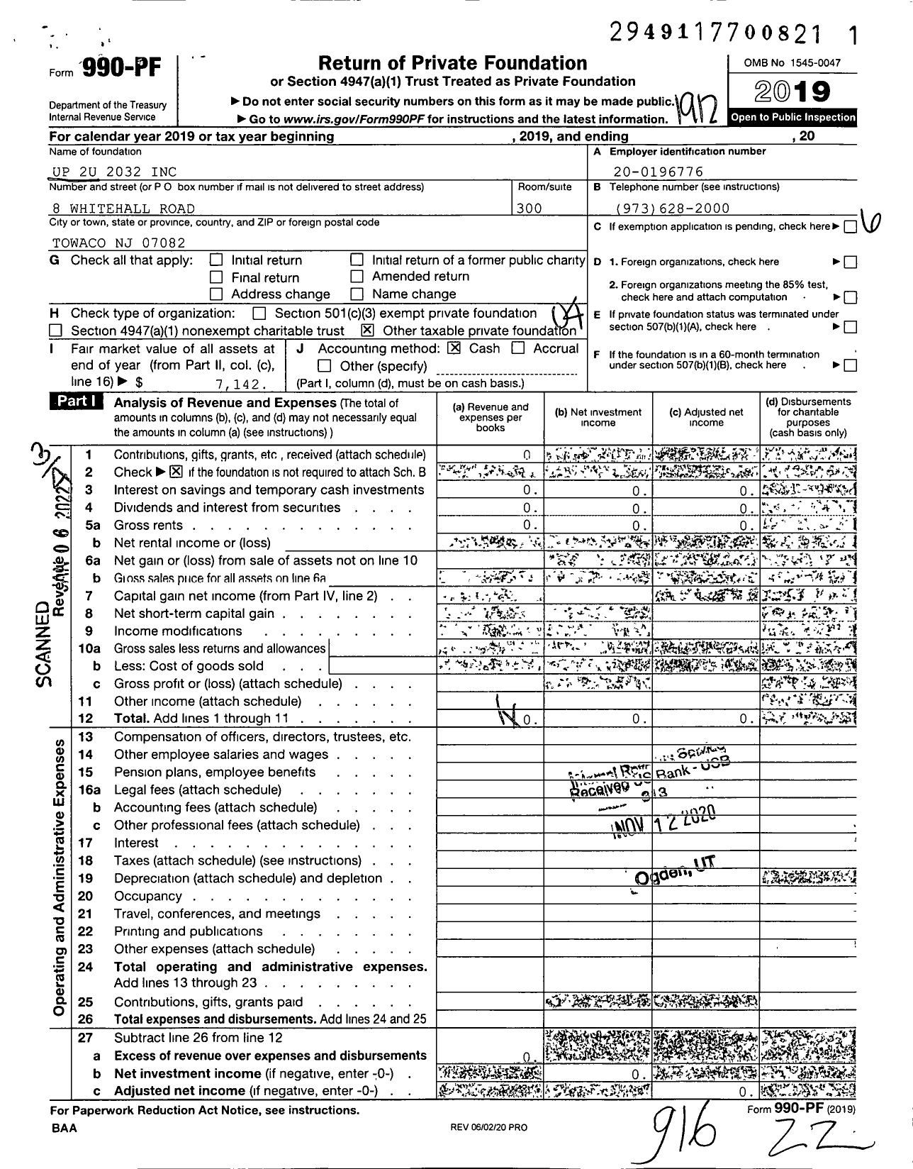 Image of first page of 2019 Form 990PF for Up 2u 2032