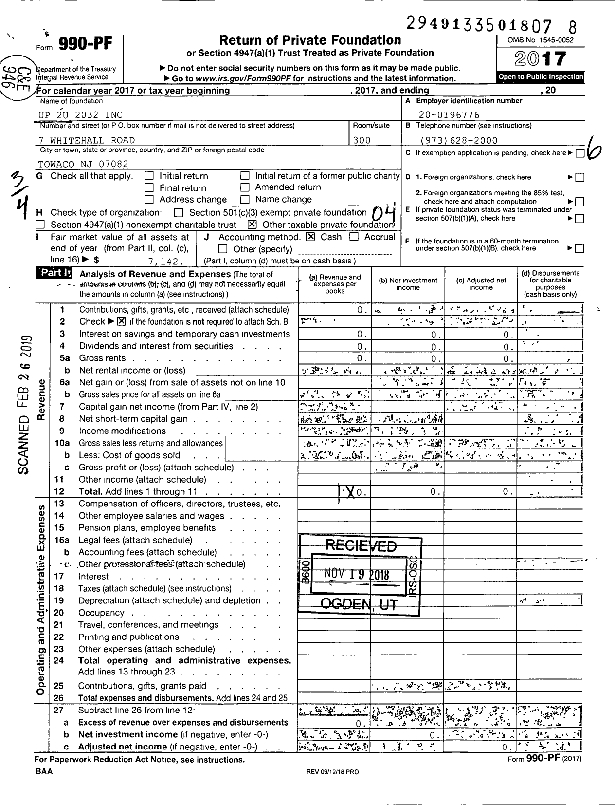 Image of first page of 2017 Form 990PF for Up 2u 2032