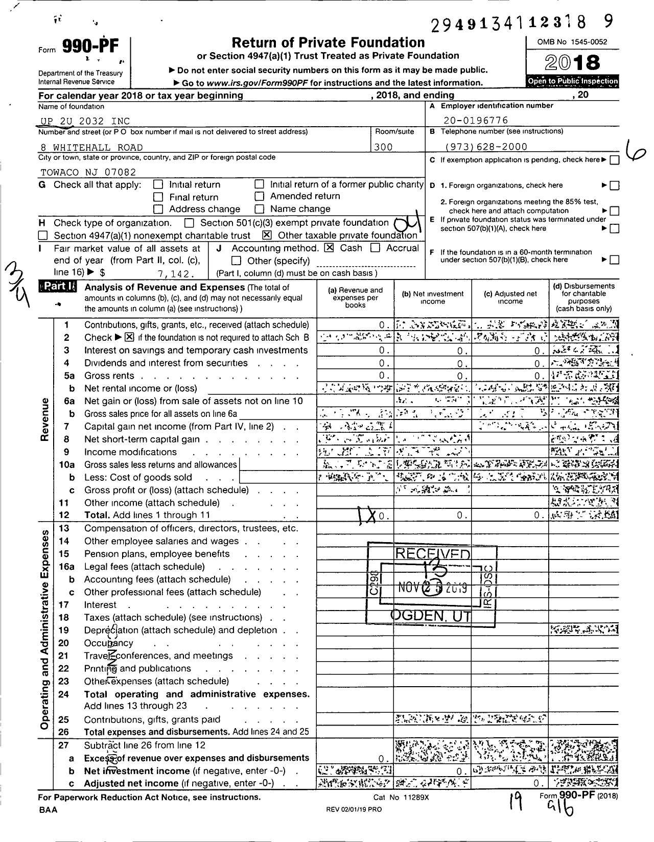 Image of first page of 2018 Form 990PF for Up 2u 2032