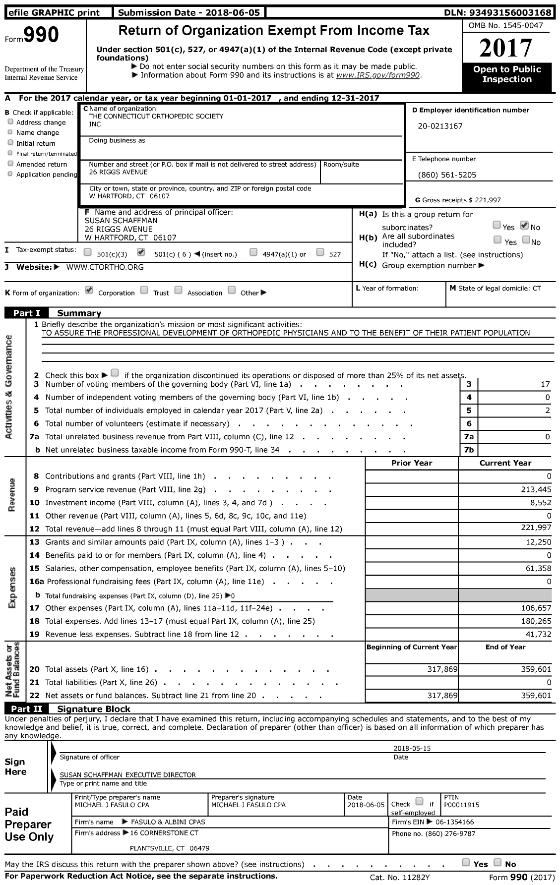 Image of first page of 2017 Form 990 for The Connecticut Orthopaedic Society