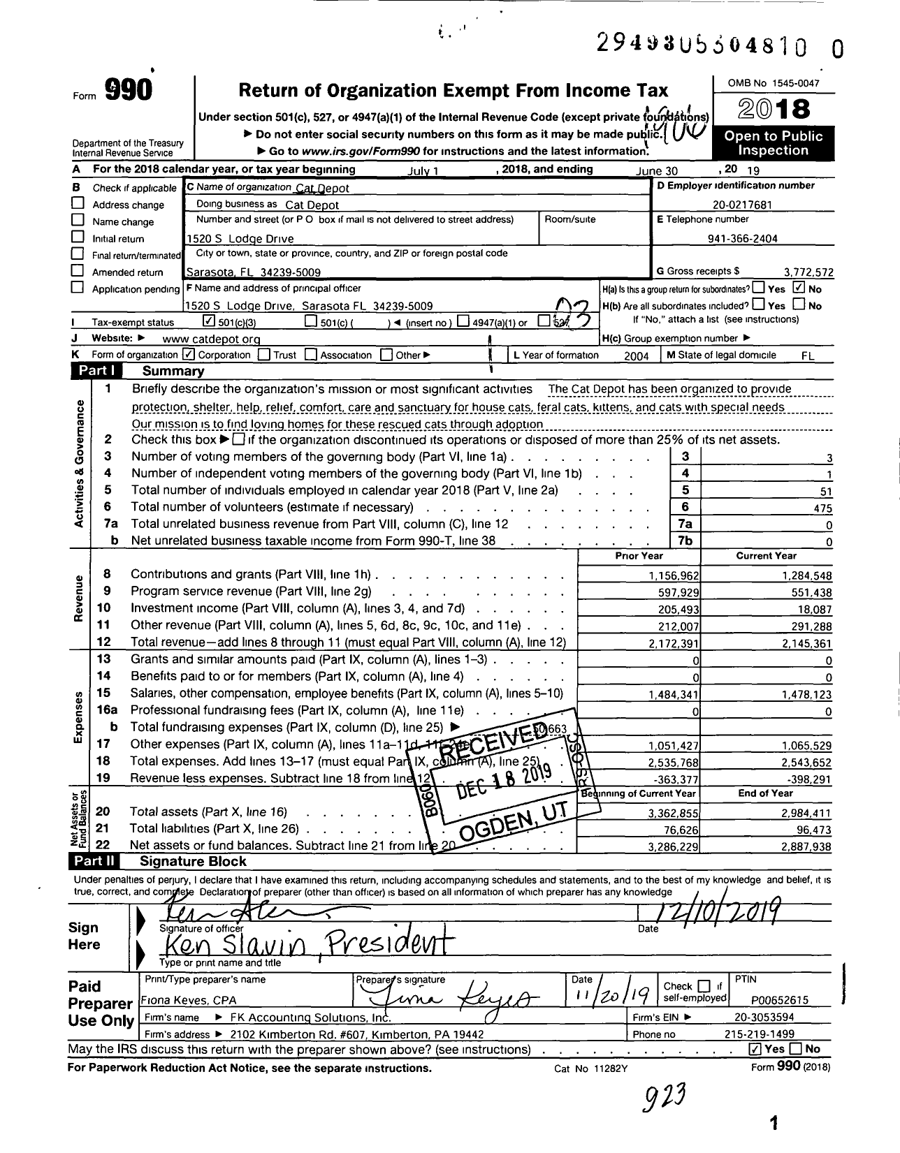 Image of first page of 2018 Form 990 for Cat Depot